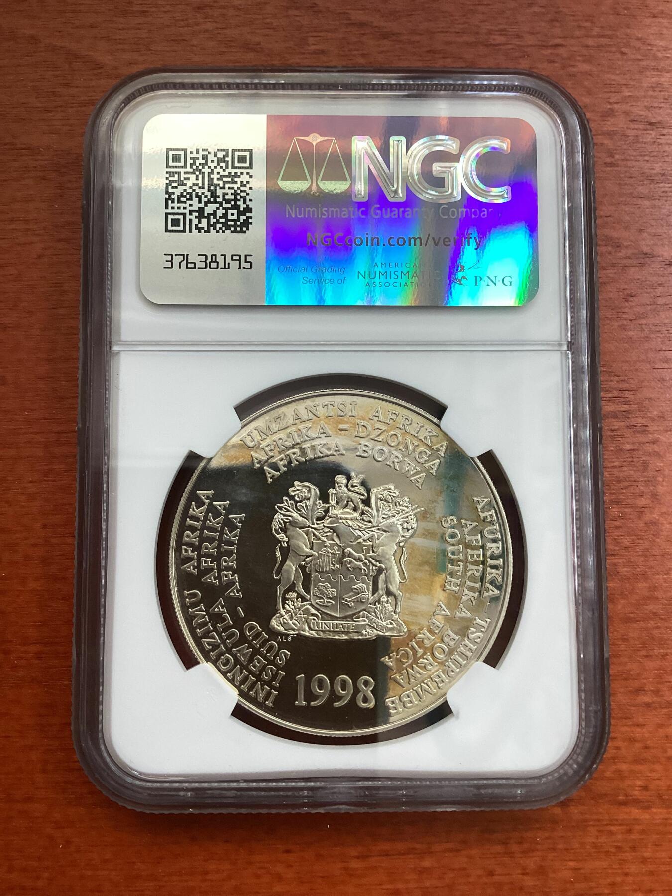 长老汇龙年精选第四场 1998 南非非洲企鹅2朗德精制银币，NGC PF66UC，发行量2053枚