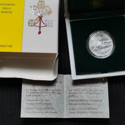道一币馆币章第六十三场 - 原盒证 梵蒂冈1998年都灵神迹500里拉银币