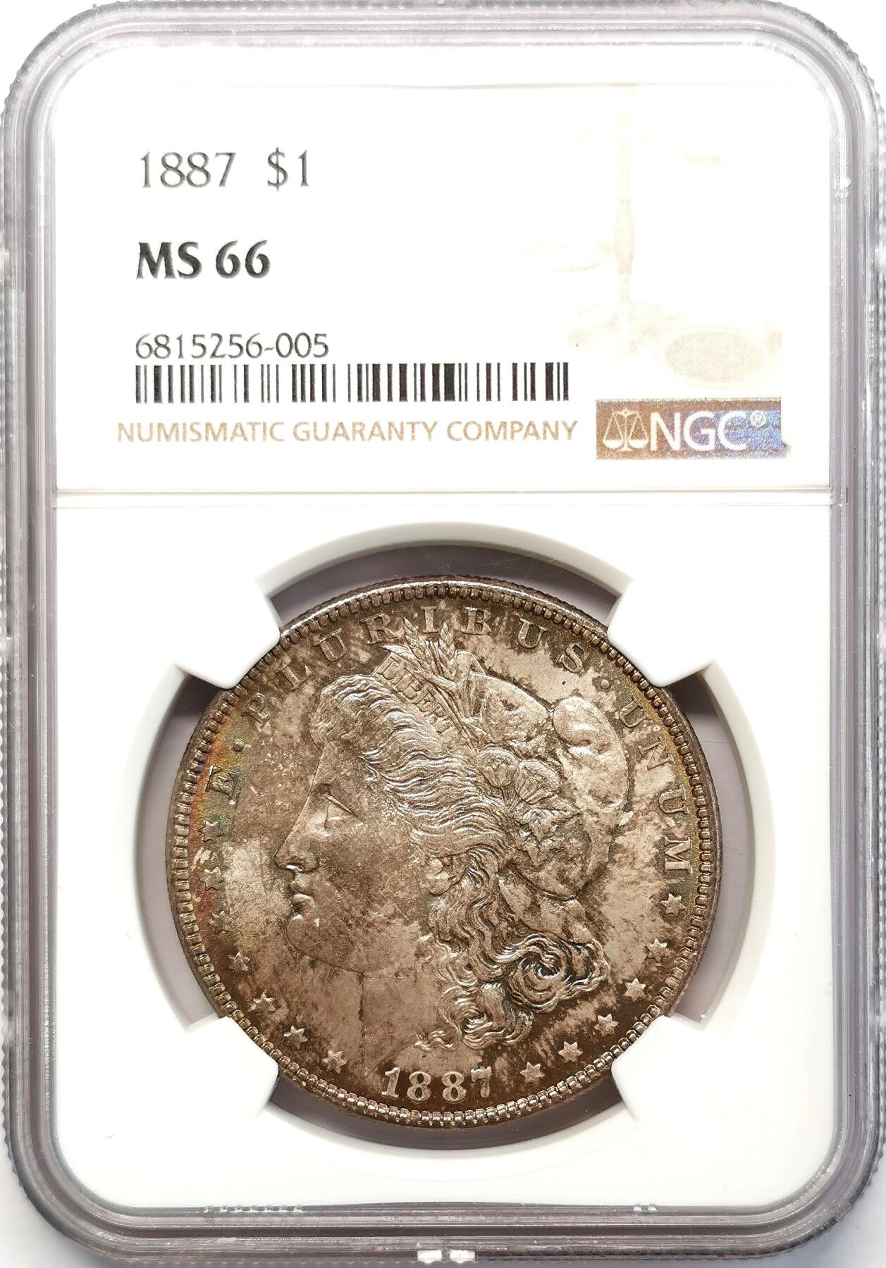 凡希社世界钱币微拍第二百六十八期 荐！1887美国摩根壹元NGC-MS66，淡雅间彩，顶级底板，收藏级！