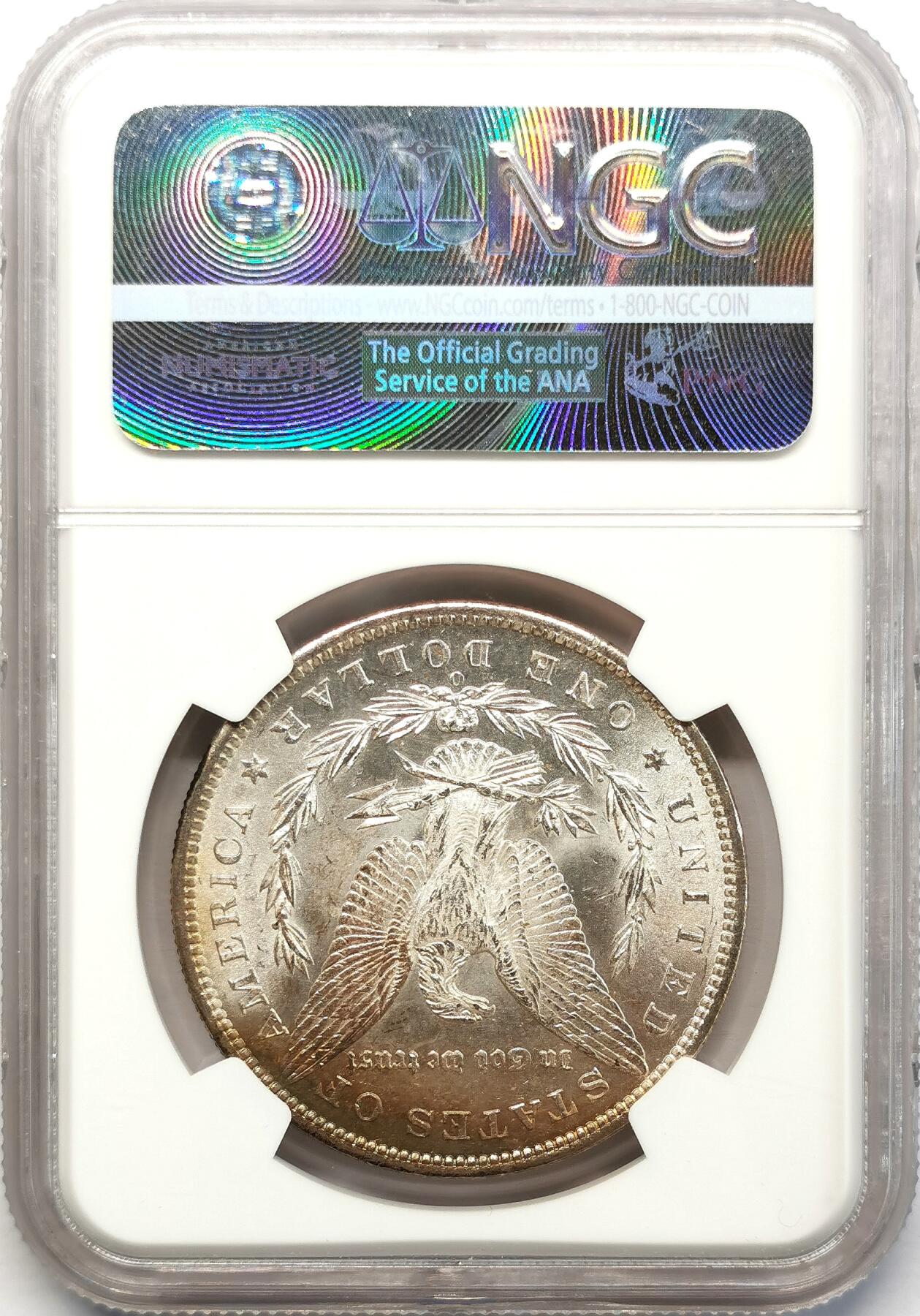 凡希社世界钱币微拍第二百六十八期 1885O美国摩根壹元NGC-MS65+，边缘一抹彩虹包浆！