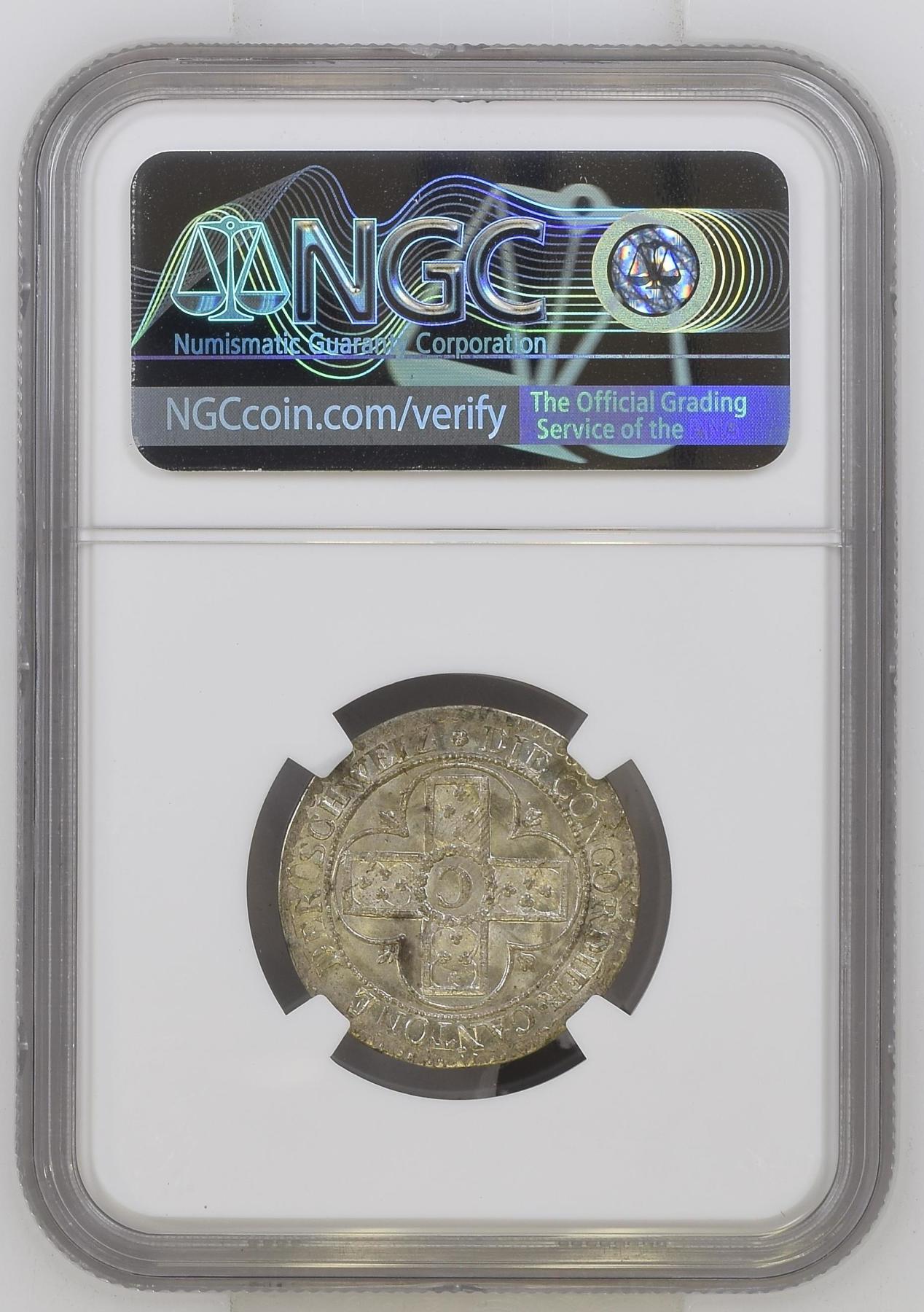 长老汇龙年精选第四场 1826  瑞士阿尔高1巴赞银币，NGC MS66分，季军分，更高分仅有23枚，官网参考价65分125美金