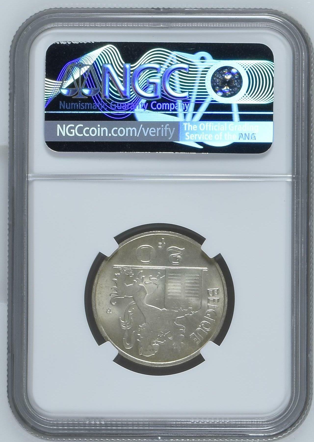 长老汇龙年精选第四场 1953 比利时商业神20法郎银币，NGC MS63分，法语版，季军分，更高分仅有4枚