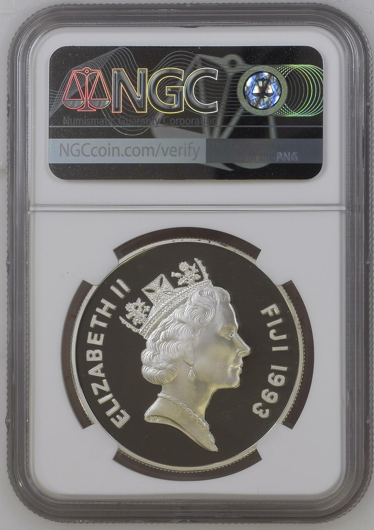 长老汇龙年精选第四场 1993 斐济保护我们的世界10元精制银币，NGC PF70UC，唯一冠军分