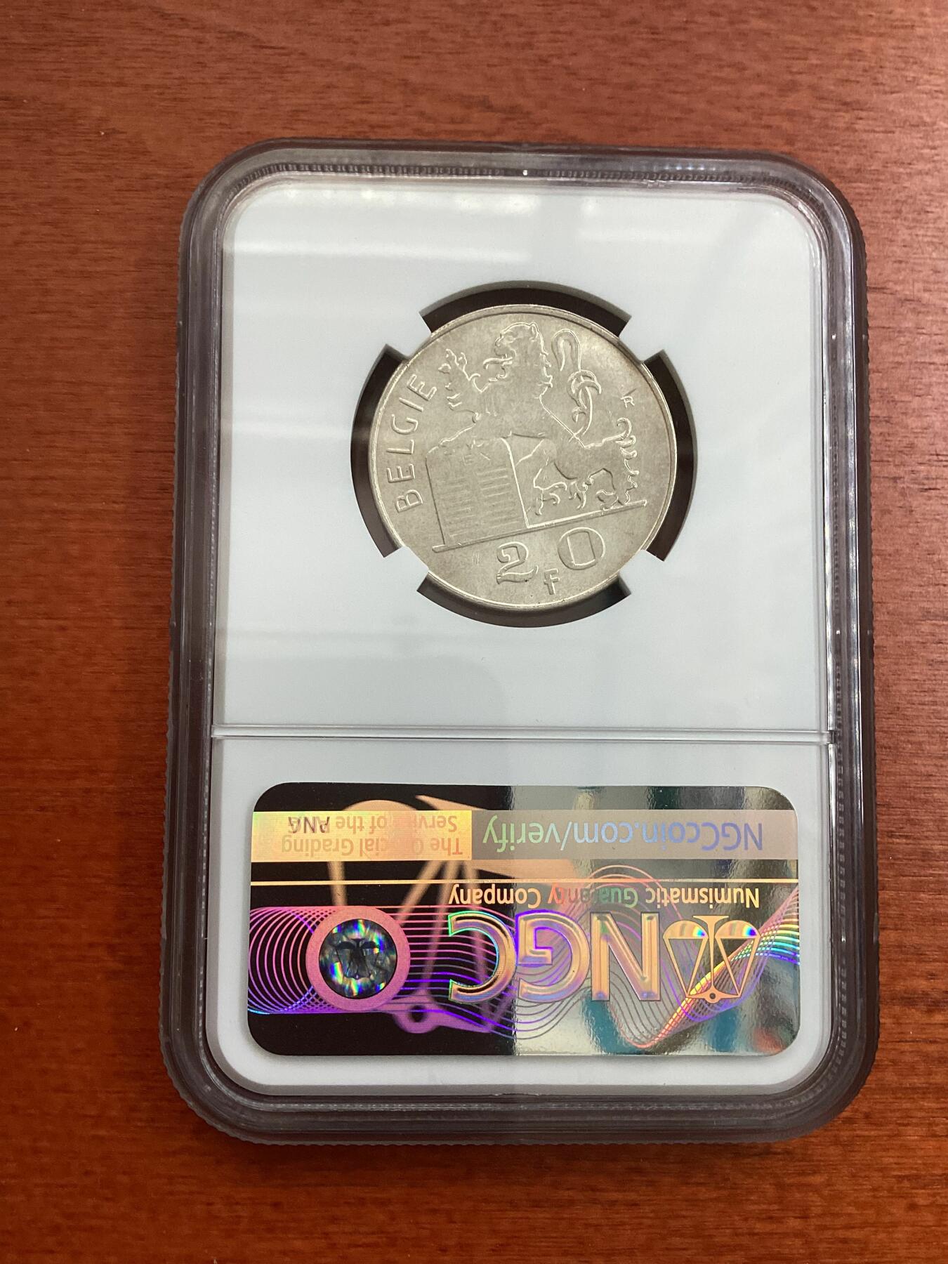 长老汇龙年精选第四场 1949 比利时商业神20法郎银币，NGC MS64分，弗莱芒语，唯一冠军分