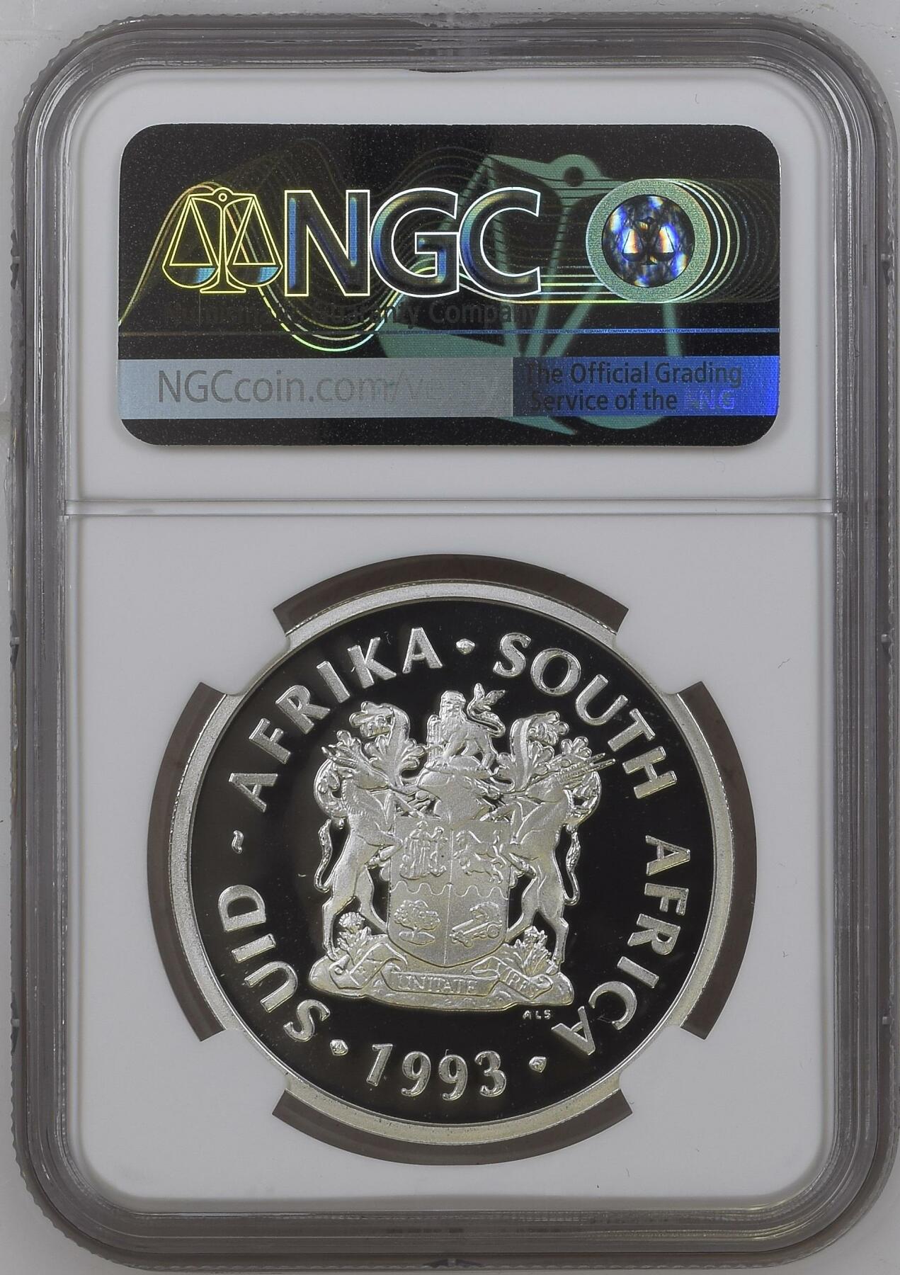 长老汇龙年精选第四场 1993 南非和平鸽2朗德精制银币，NGC PF69UC，亚军分，更高分仅有4枚，发行量5628枚