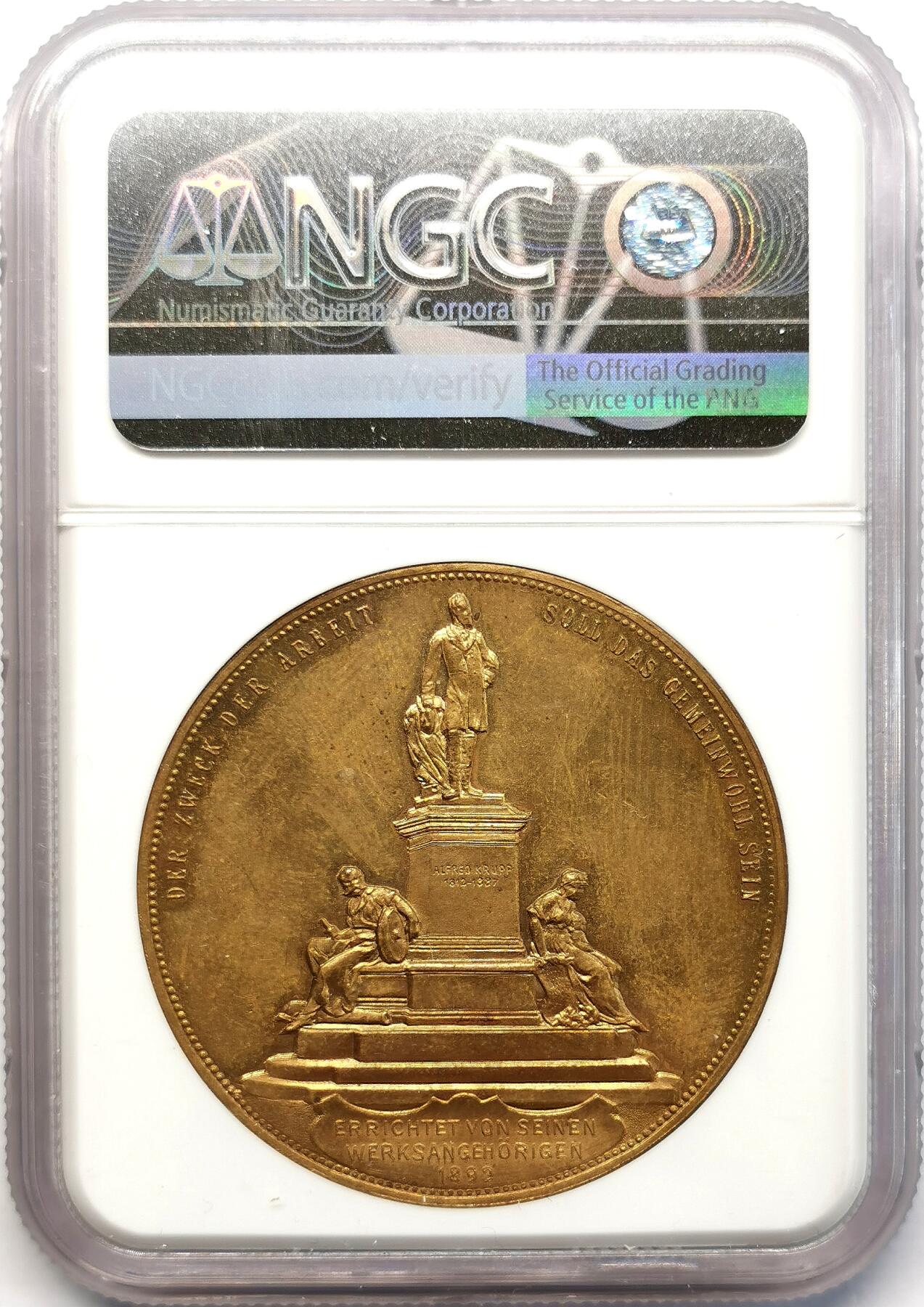 凡希社世界钱币微拍第二百六十八期 1892德国克虏伯雕像纪念铜章NGC-MS63