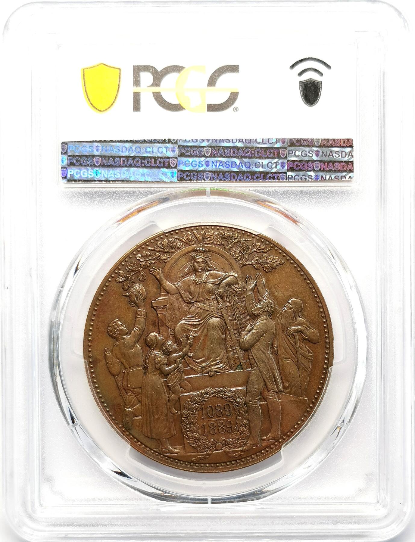 凡希社世界钱币微拍第二百六十八期 荐！1889E萨克森阿尔伯特加冕暨萨克森韦廷王朝建立800周年纪念5马克铜币NGC-MS61，稀有品种！韦廷王朝起源于萨克森安哈尔特的韦廷镇，由当时的迈森蕃侯于1089年创立，它是后来著名的萨克森-科堡-哥达王朝的父系祖先。