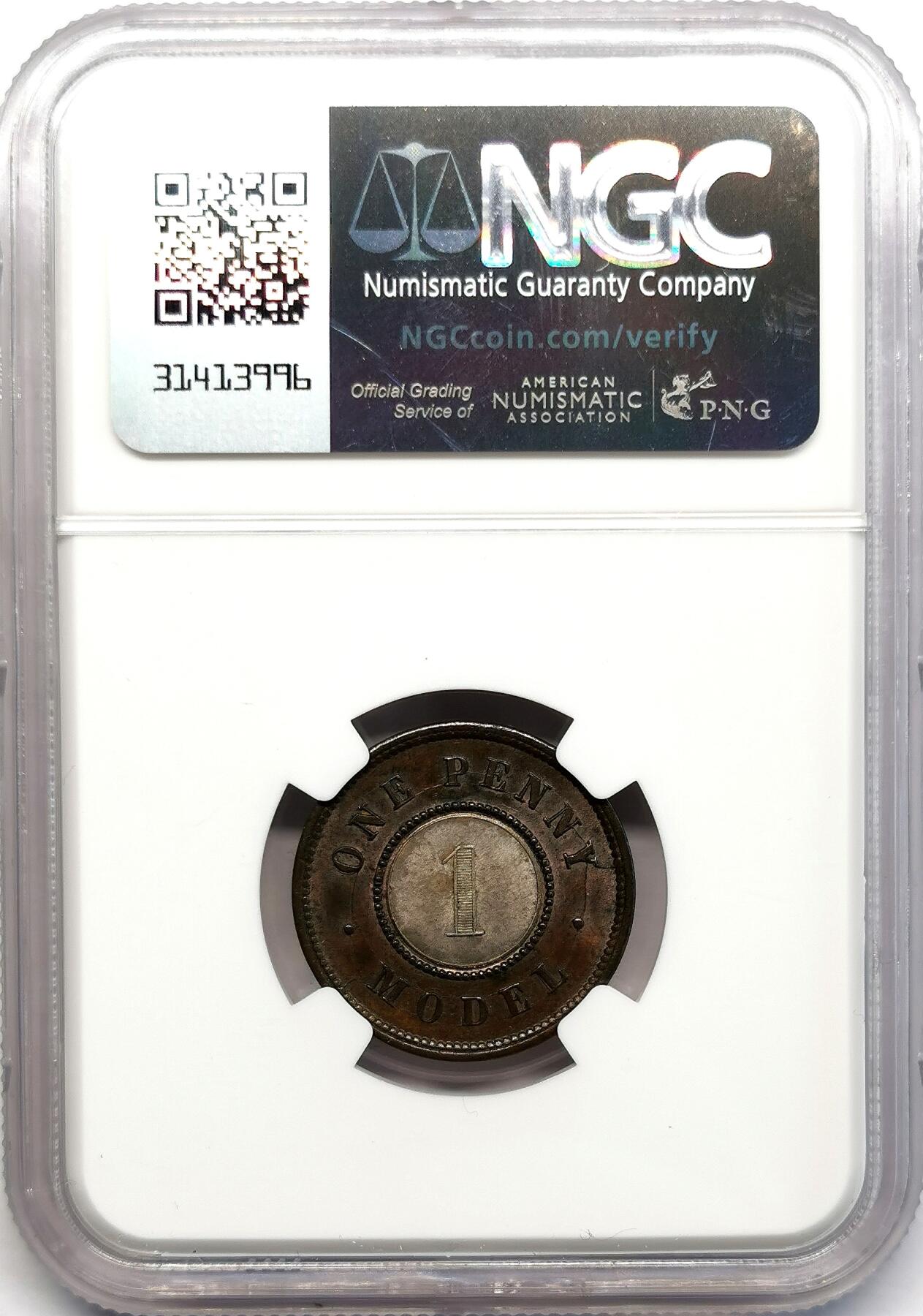 凡希社世界钱币微拍第二百六十八期 1844英国小维双金属1便士样币NGC-MS63