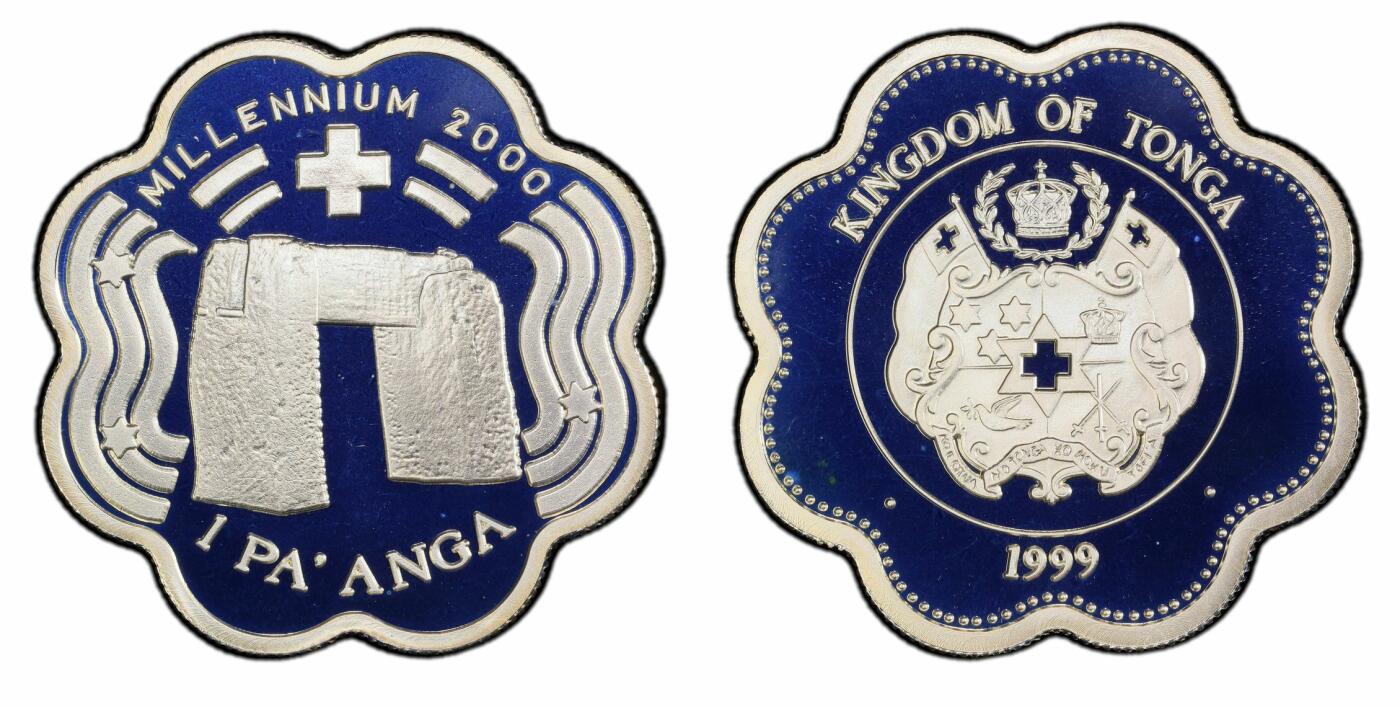 长老汇龙年精选第四场 1999 汤加千禧年1潘加梅花形精制银币，PCGS PR69DCAM，唯一冠军分