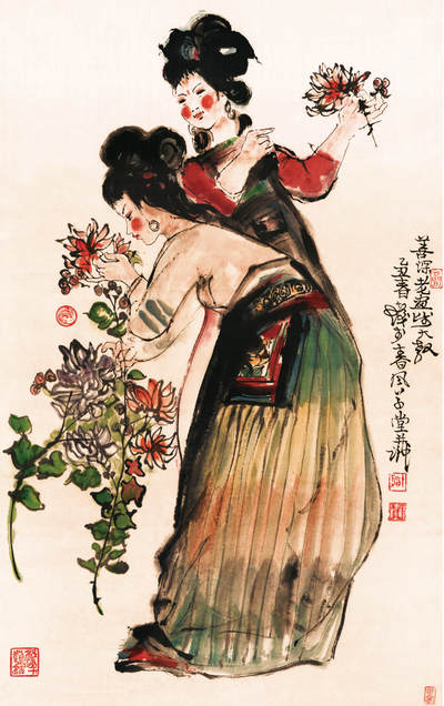 2024贵州聚宝轩春季拍卖会 - 近代程十发 杨善深  杨善深上款 《少女与鲜花》 立轴规格：96*60cm