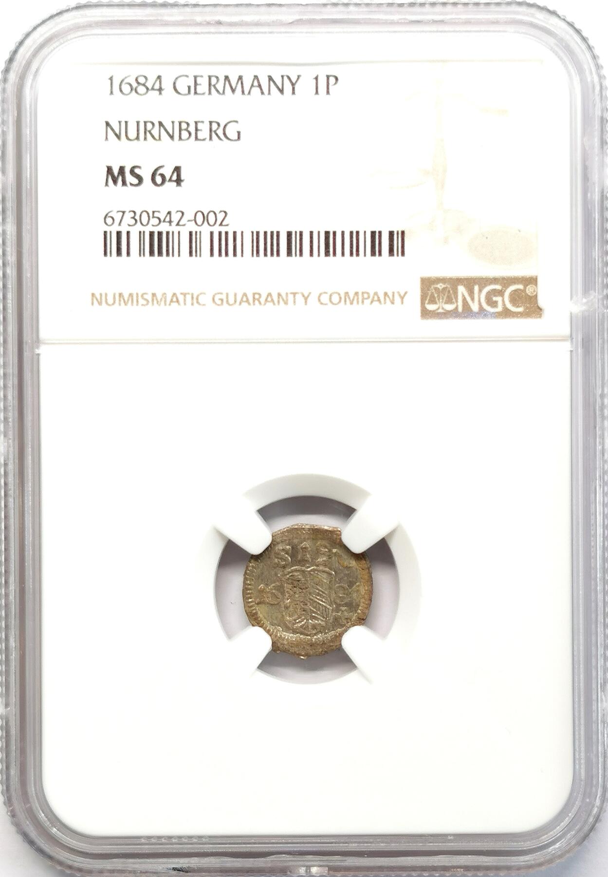 凡希社世界钱币微拍第二百六十八期 1684纽伦堡自由市银芬尼NGC-MS64，罕见品相！