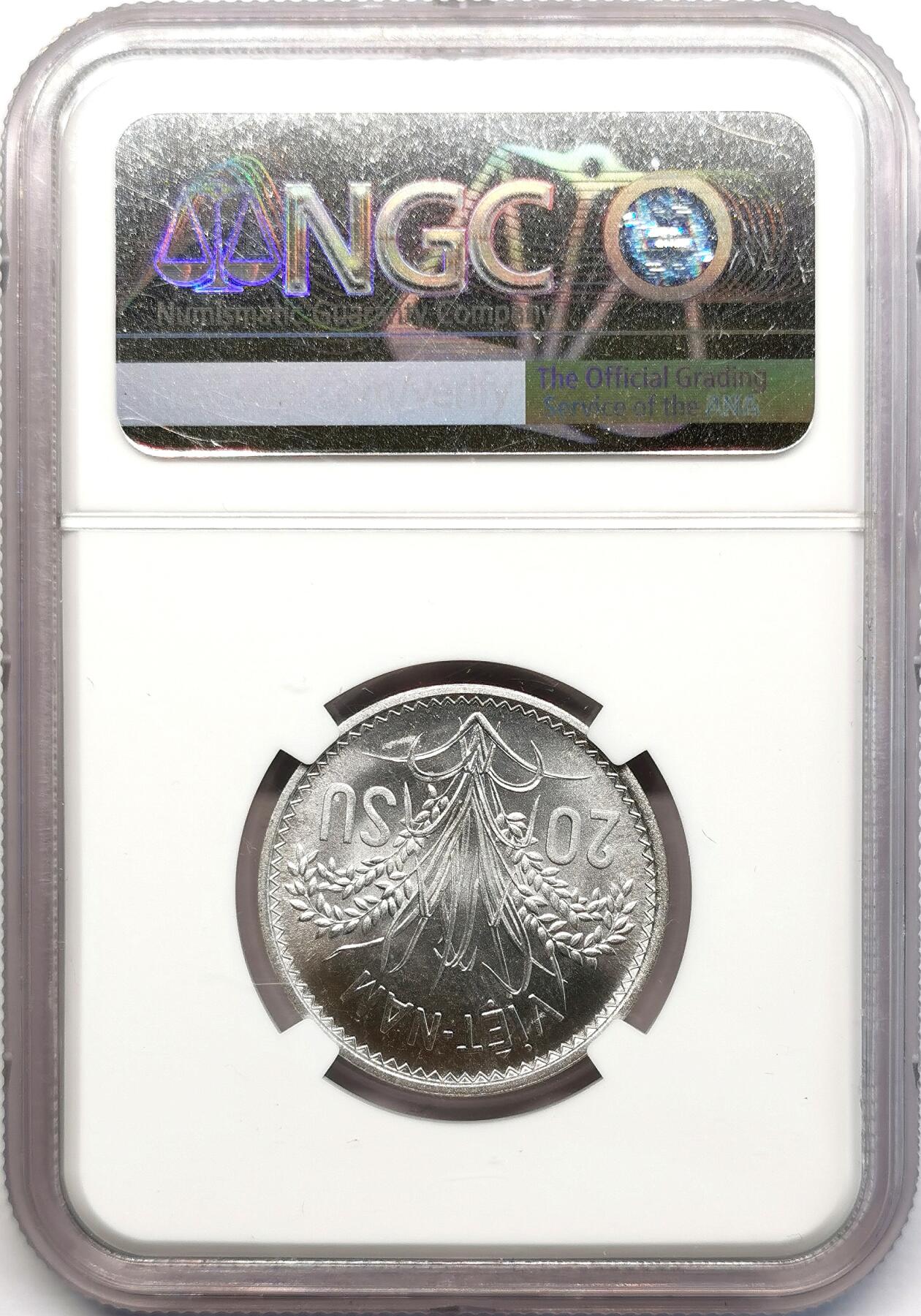 凡希社世界钱币微拍第二百六十八期 1953南越民族妇女20SU铝币NGC-MS65