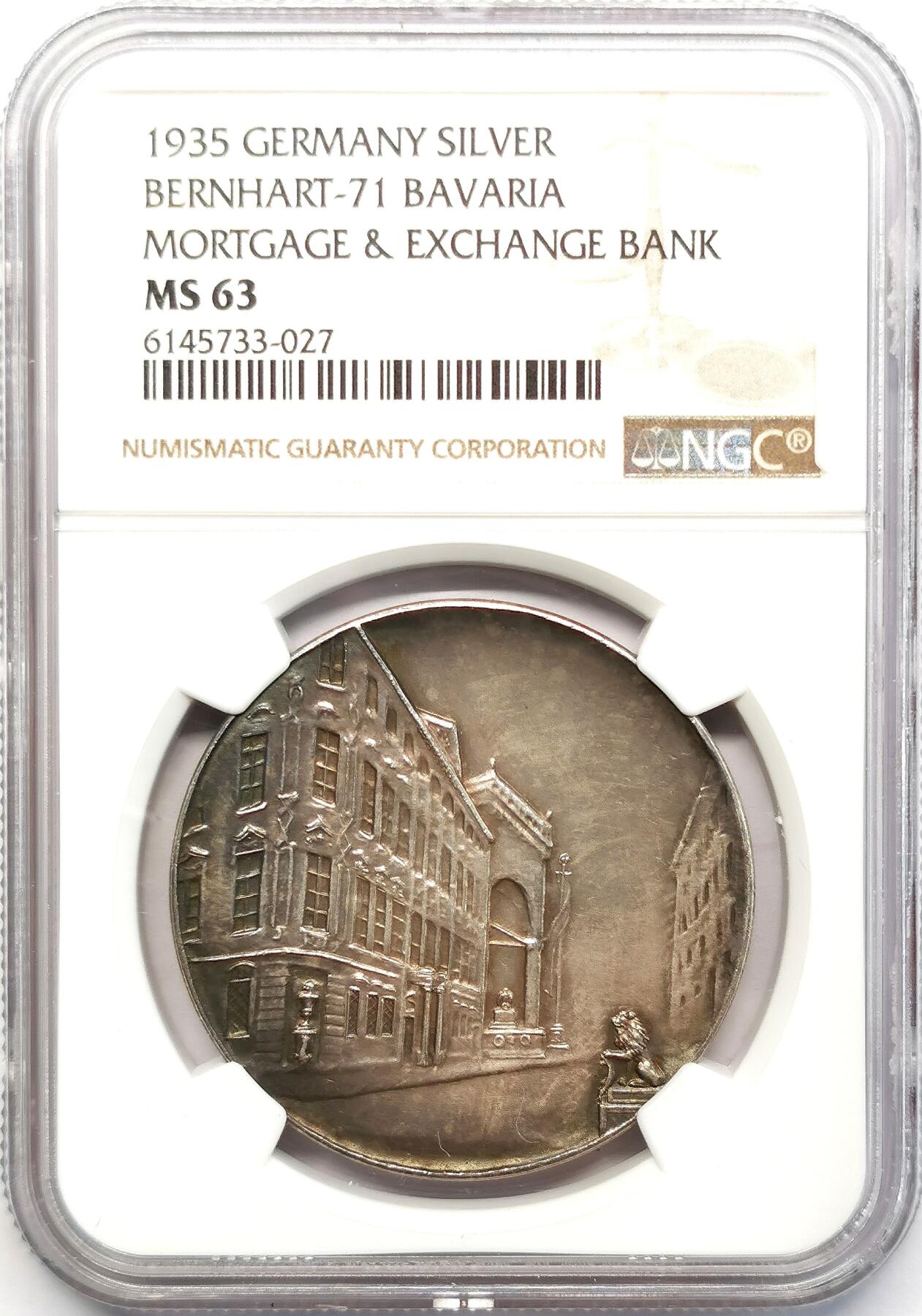 凡希社世界钱币微拍第二百六十八期 1935德国巴伐利亚商业银行百年纪念银章NGC-MS63
