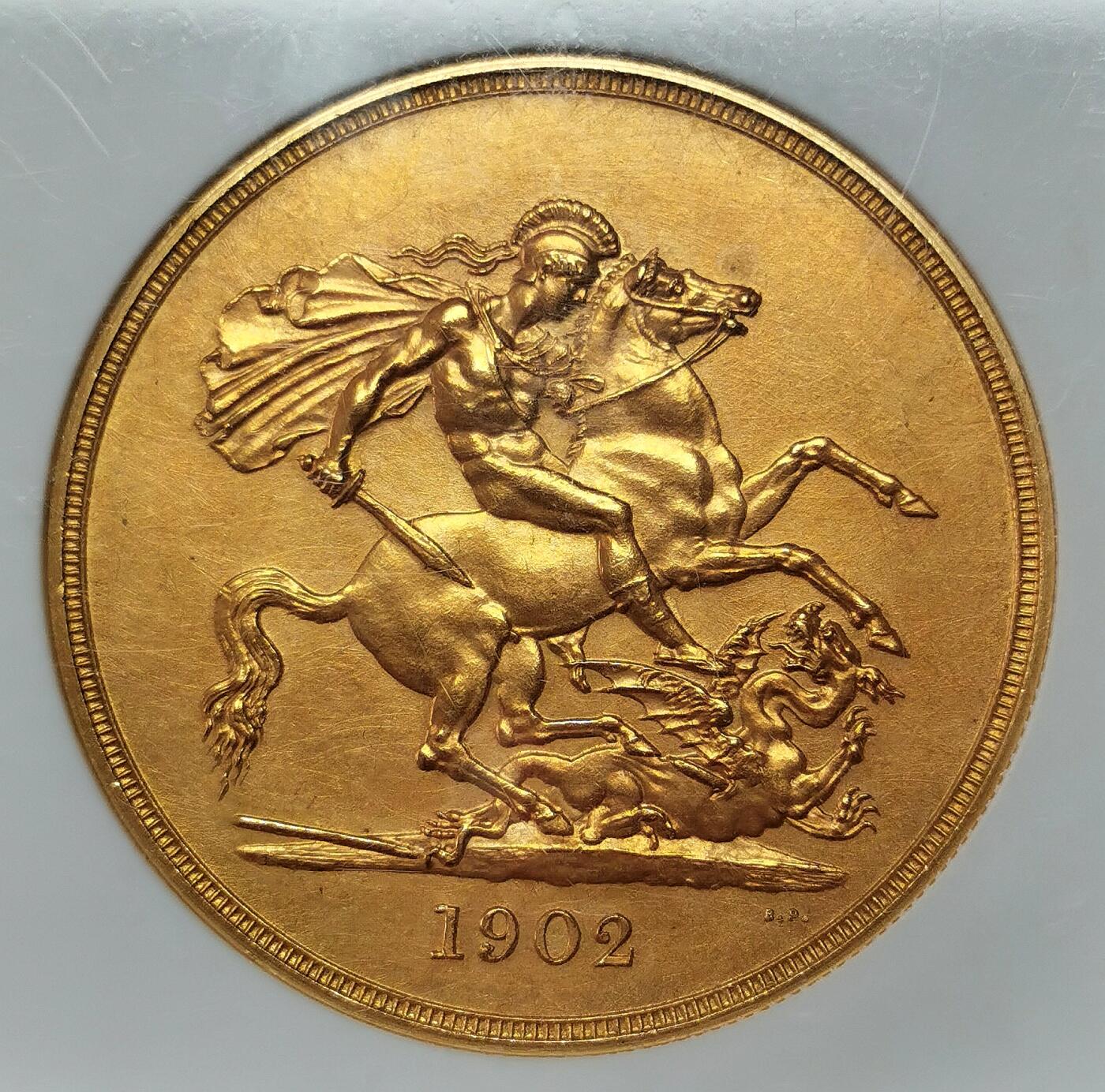 凡希社世界钱币微拍第二百六十八期 1902英国爱德华七世5索维林金币NGC-PF60Matte，金色纯正，39.94g，917金