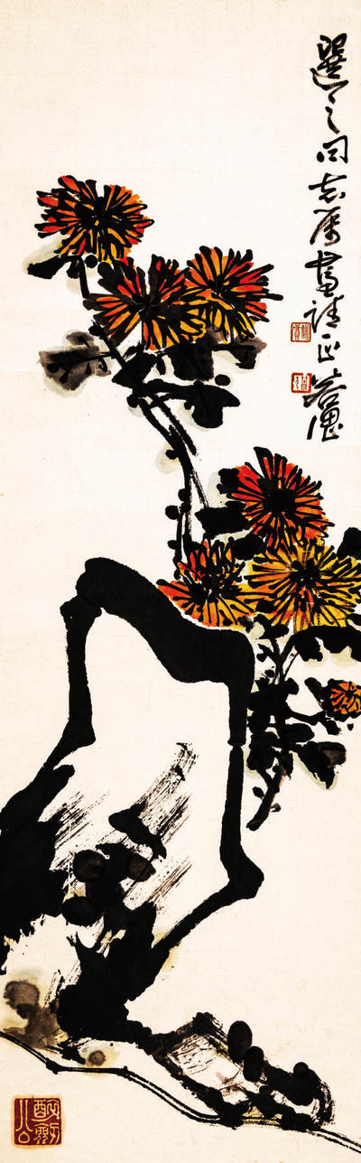 2024贵州聚宝轩春季拍卖会 - 近代胡若思 秋菊 立轴规格：96cm*30cm