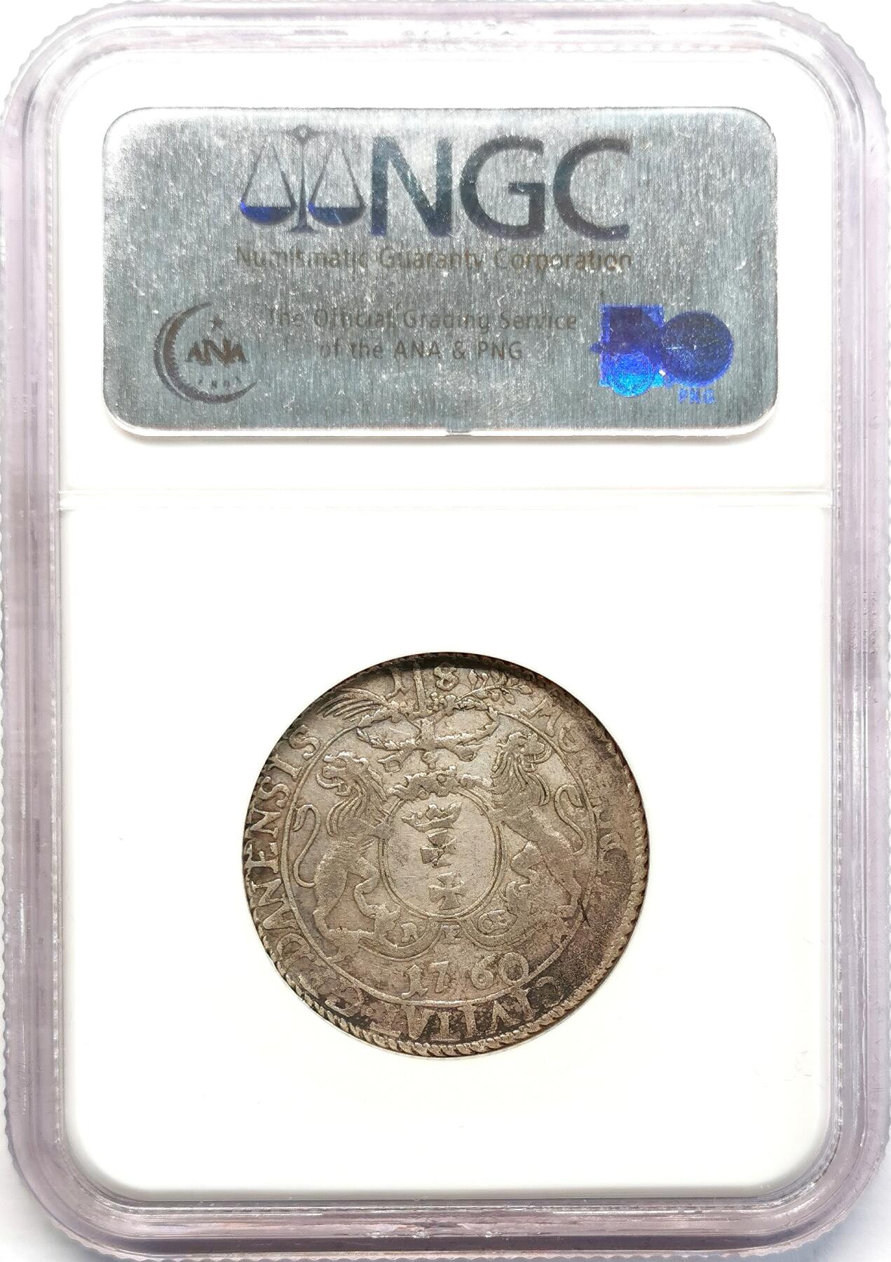 凡希社世界钱币微拍第二百六十八期 1760波兰但泽奥古斯特三世18格罗希银币NGC-VF35