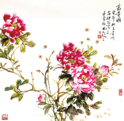 2024贵州聚宝轩春季拍卖会 - 近代吴蓬明 富贵图 规格：68cm*68cm，