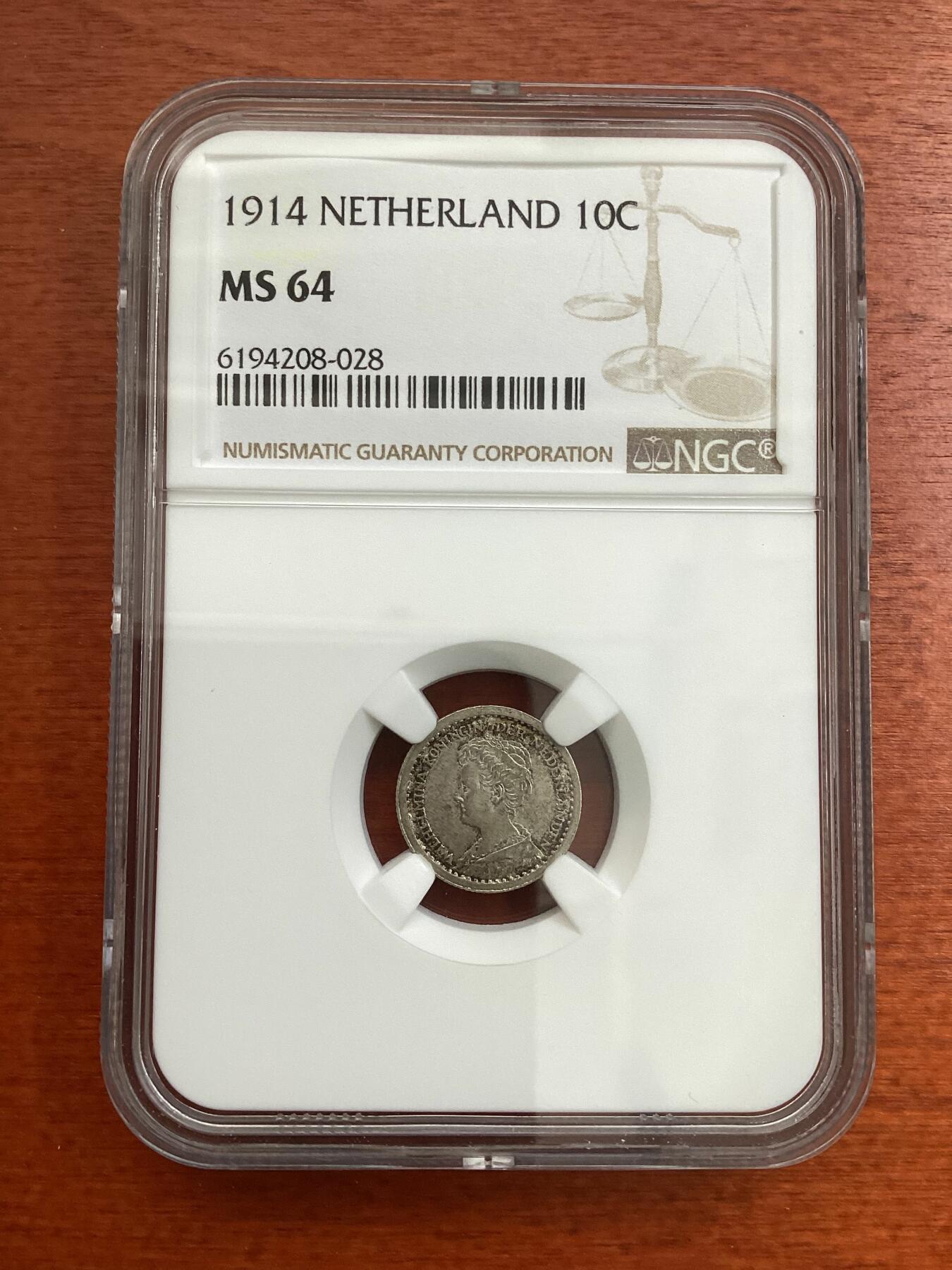 长老汇龙年精选第四场 1914 荷兰年轻的威廉明娜10分银币，季军分，更高分仅有2枚