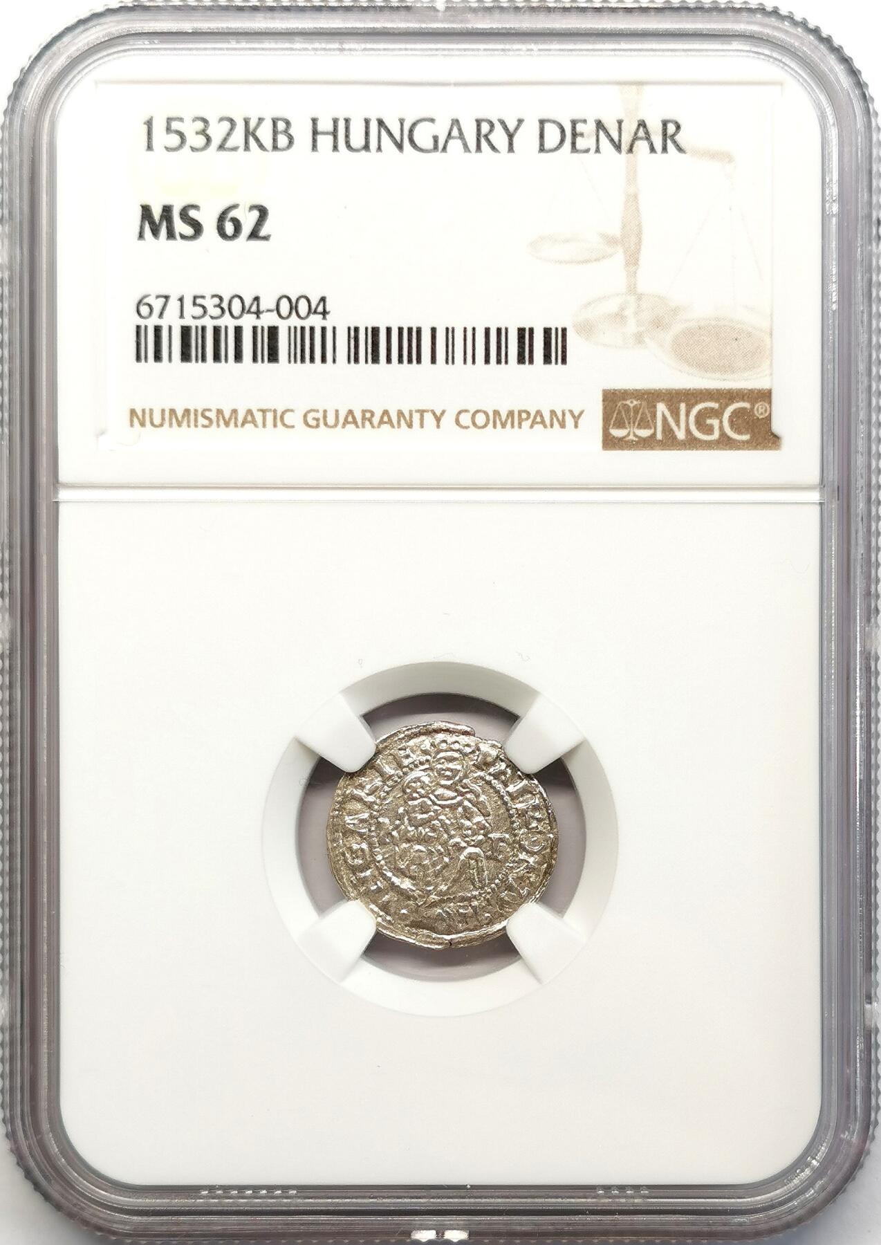 凡希社世界钱币微拍第二百六十八期 1532匈牙利代纳尔银币NGC-MS62，保存极佳，品相惊人！