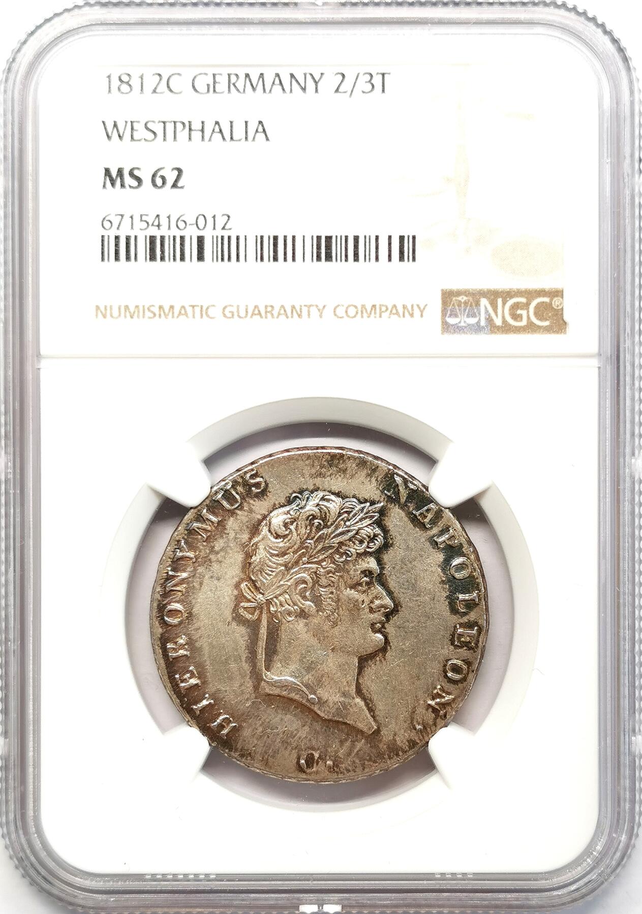 凡希社世界钱币微拍第二百六十八期 1812C威斯特伐利亚热罗姆拿破仑2/3泰勒NGC-MS62