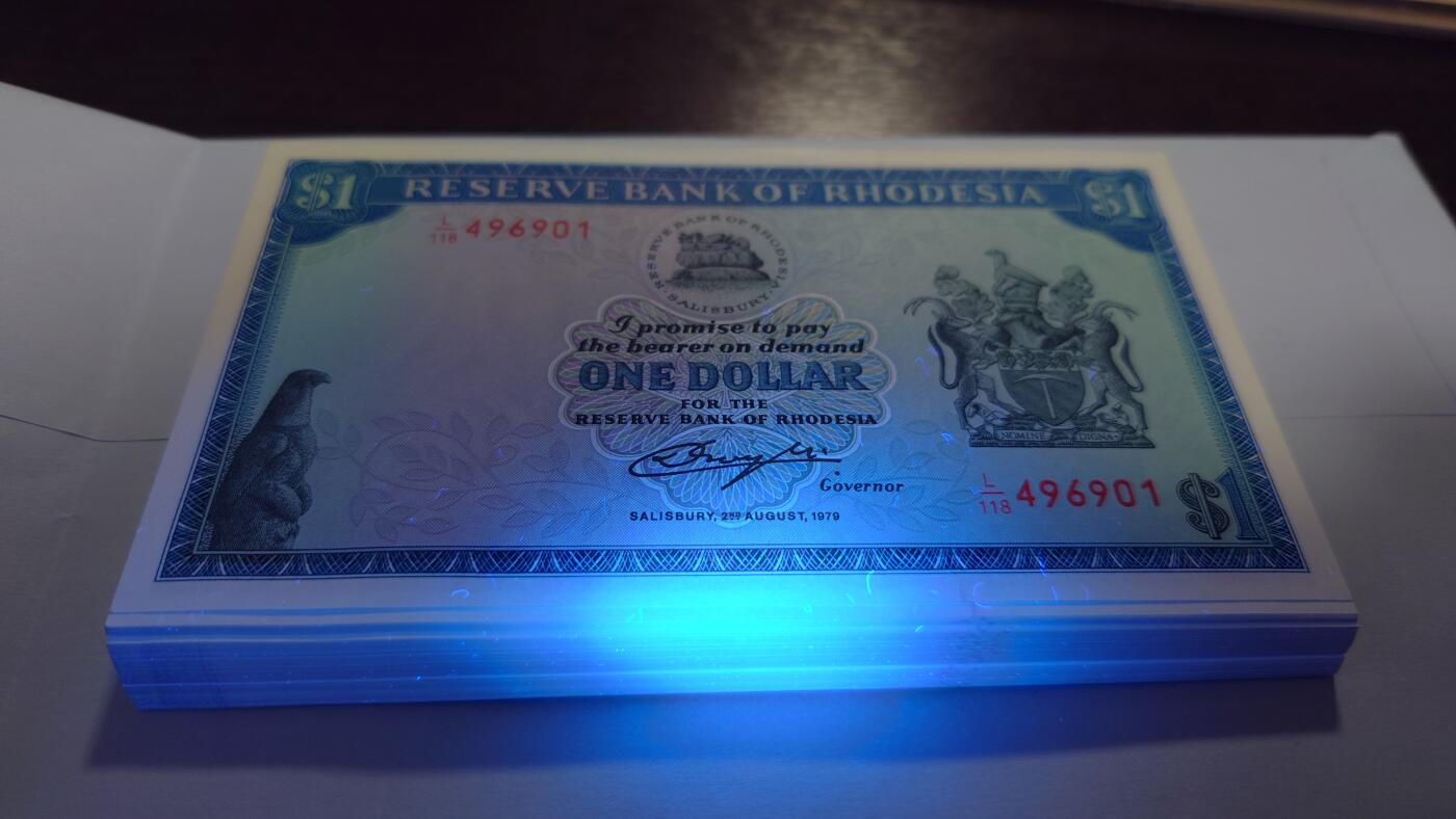 1978年罗德西亚1元 刀拆散张选号专场 全场免佣金(任选3张包邮) 【每一项均为一张】1978年罗德西亚1元 全新绝品号码496902