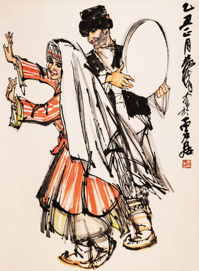 2024贵州聚宝轩春季拍卖会 - 近代黄胃  维族舞踏 立轴规格：77cm*56cm