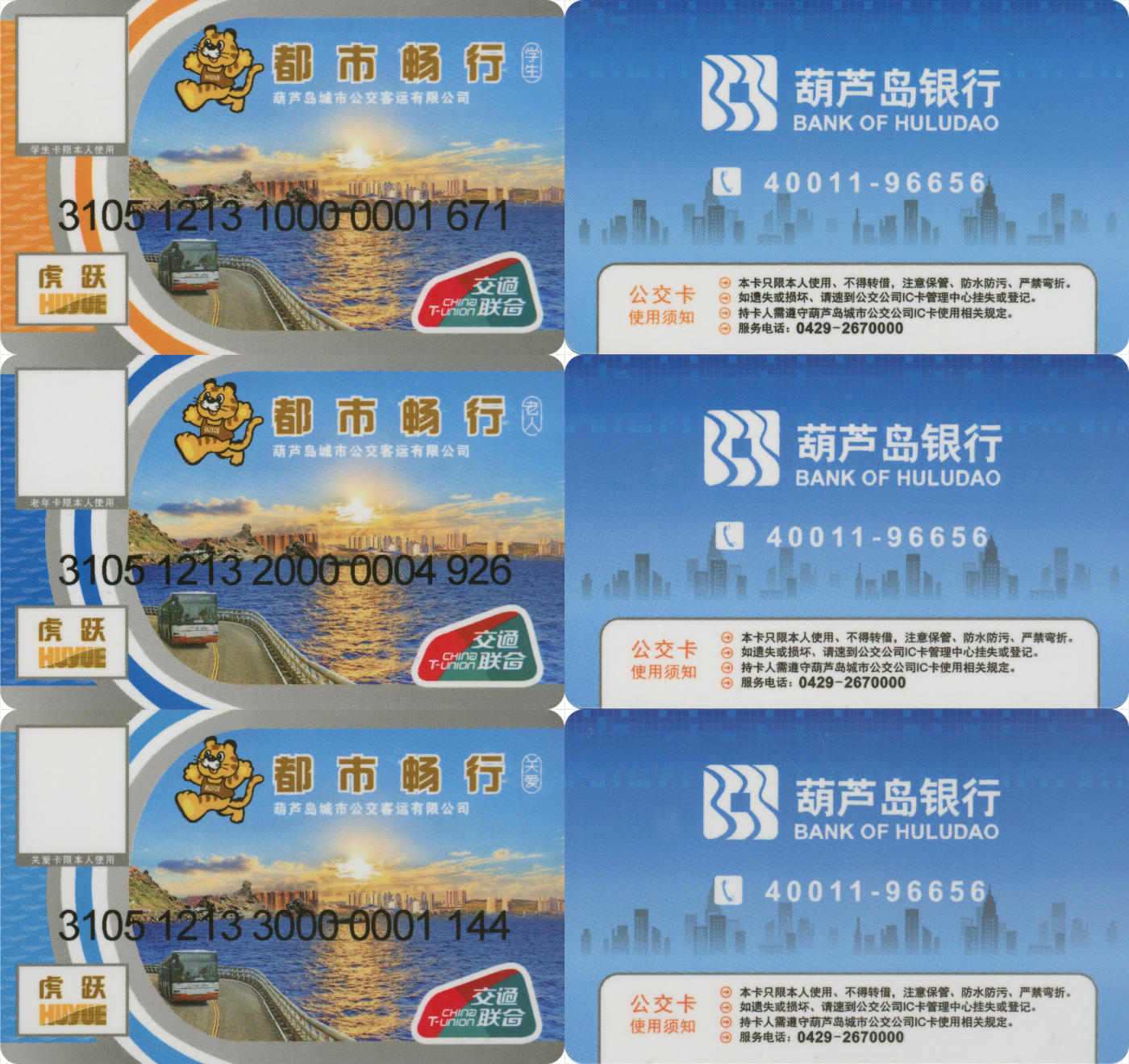 捡漏专场(第九场) 都市畅行葫芦岛城市公交卡特殊卡 一套3张 无数据 品相完好