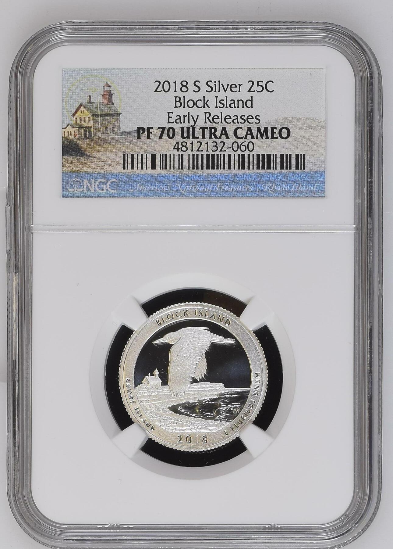 长老汇龙年精选第四场 2018 S  美国布洛克岛25美分精制银币，NGC PF70UC，首日标