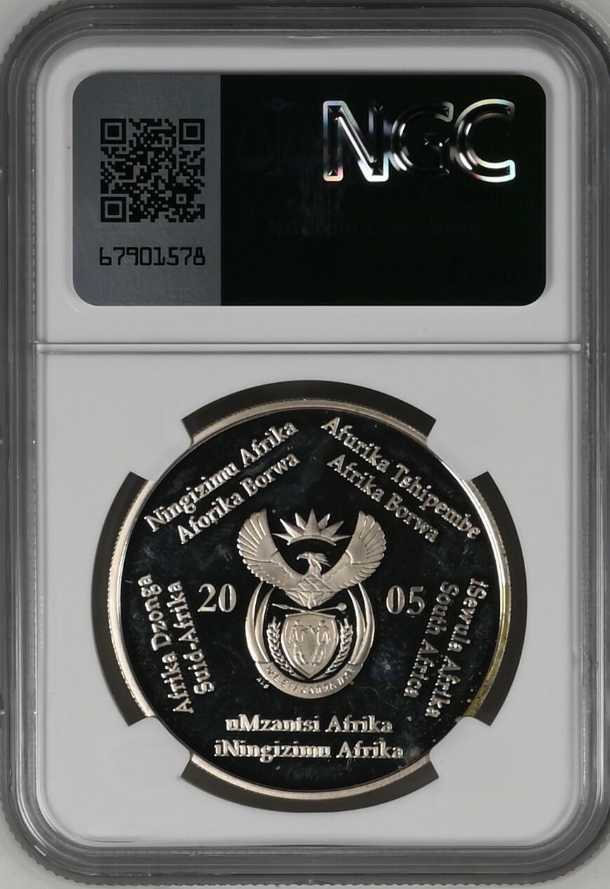 长老汇龙年精选第四场 2005 南非世界杯2朗德精制银币，NGC PF65UC
