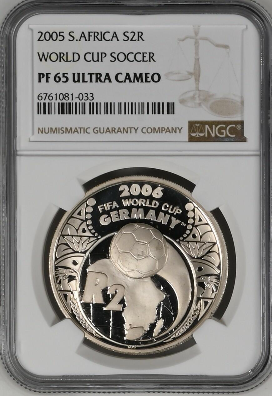 长老汇龙年精选第四场 2005 南非世界杯2朗德精制银币，NGC PF65UC