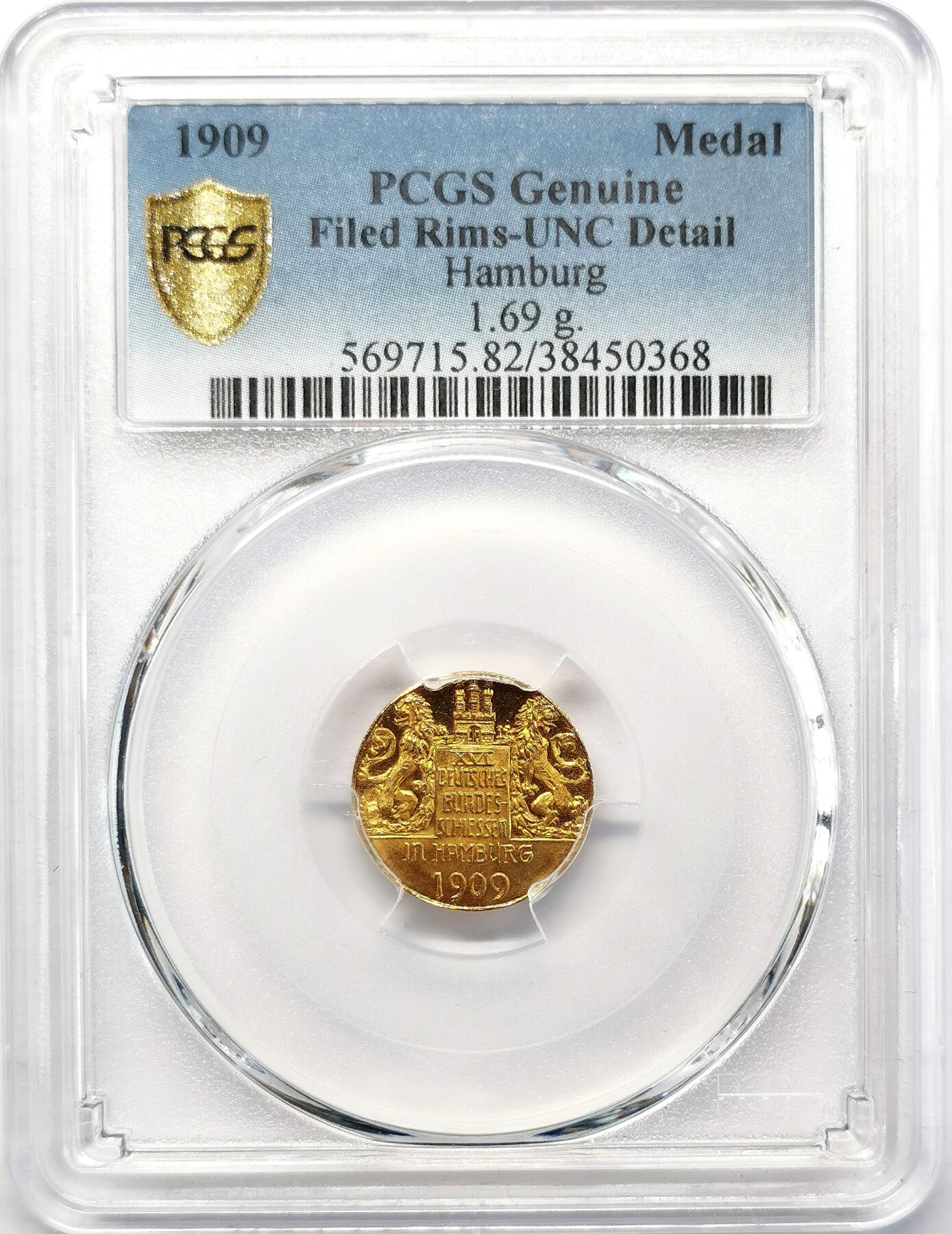 凡希社世界钱币微拍第二百六十八期 1909德国射击节纪念小金章PCGS-UNCD