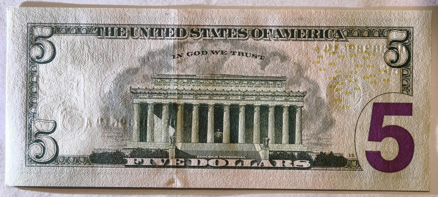 紫瑗钱币——第347期拍卖——纸币场 美国 2021年 E版 无序列 亚伯拉罕·林肯 5美元 彩色版 UNC