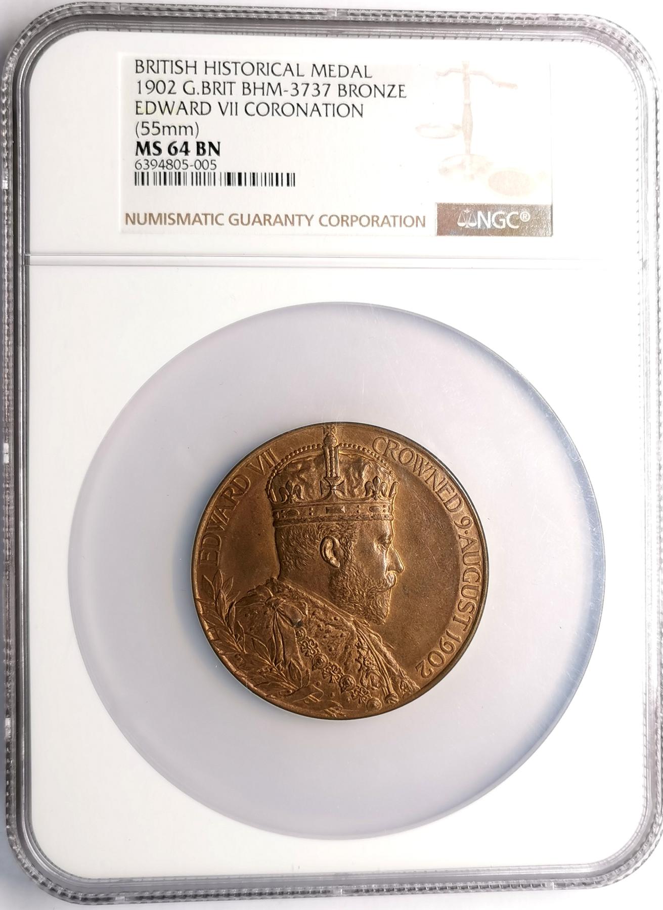 凡希社世界钱币微拍第二百六十八期 1902英国爱德华七世加冕纪念铜章NGC-MS64
