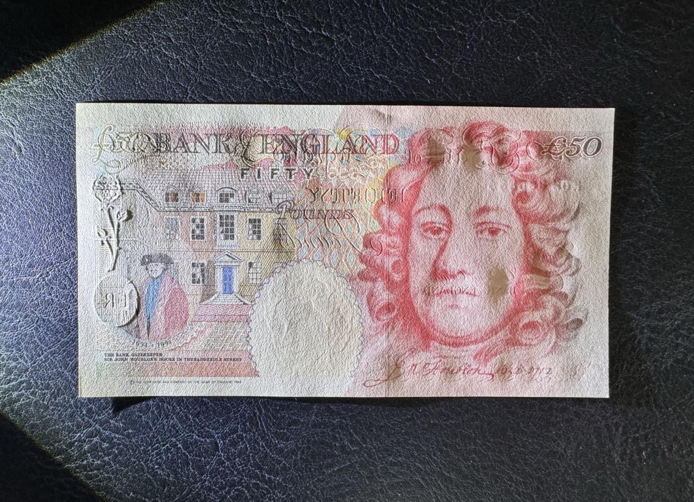 收藏联盟Quantum Auction 第345期拍卖  英国1994 (ND 2006)年50镑 品相UNC  英格兰银行首任总裁 霍布伦