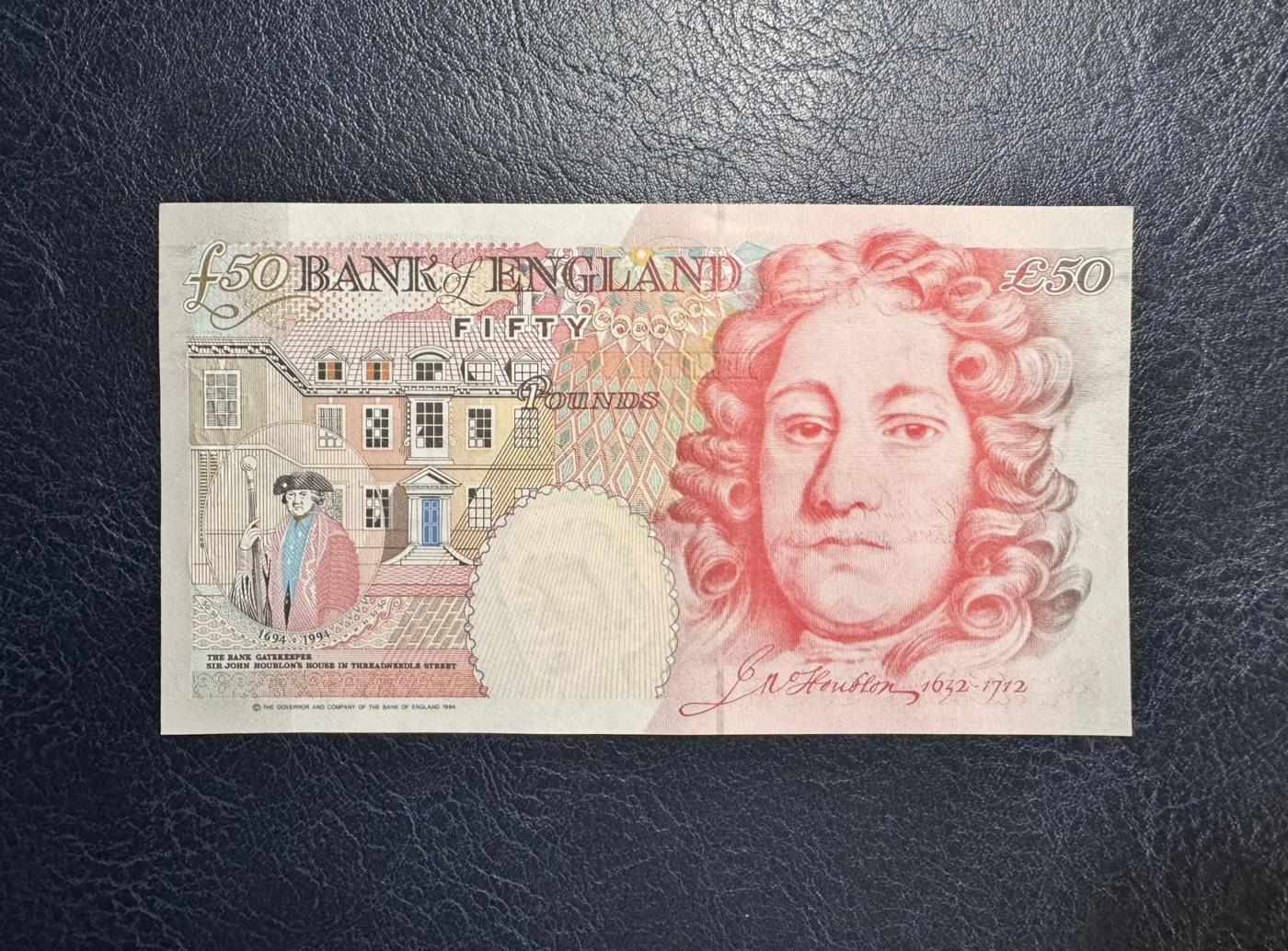 收藏联盟Quantum Auction 第345期拍卖  英国1994 (ND 2006)年50镑 品相UNC  英格兰银行首任总裁 霍布伦