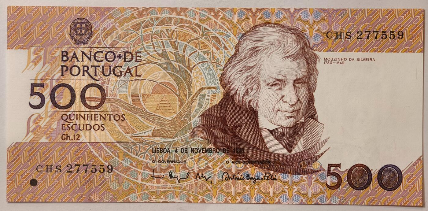 紫瑗钱币——第361期拍卖——纸币场 葡萄牙 1993年 10月4日 莫西尼奥 500埃斯库多 UNC (P-180f)