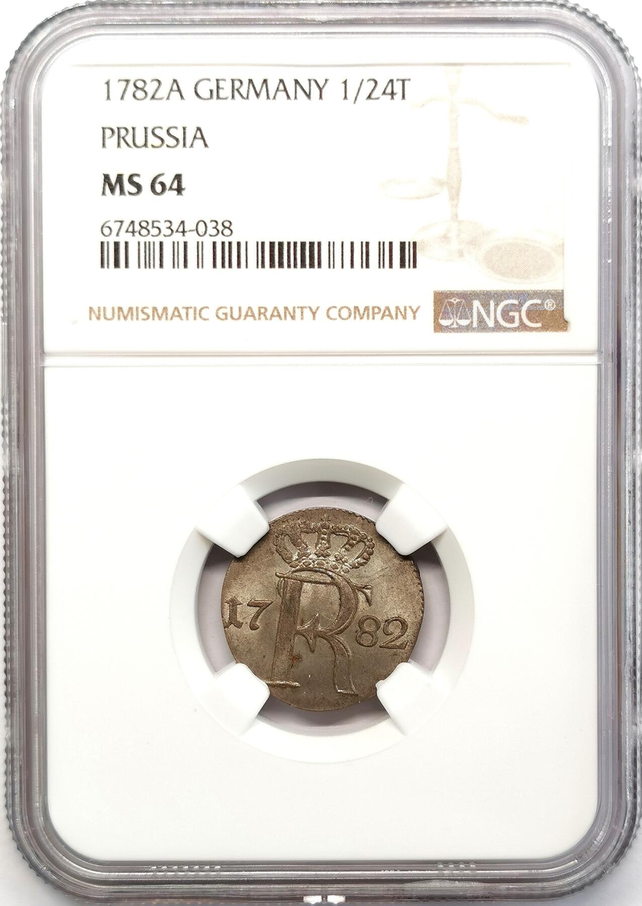 凡希社世界钱币微拍第二百六十八期 1782普鲁士1/24泰勒银辅币NGC-MS64