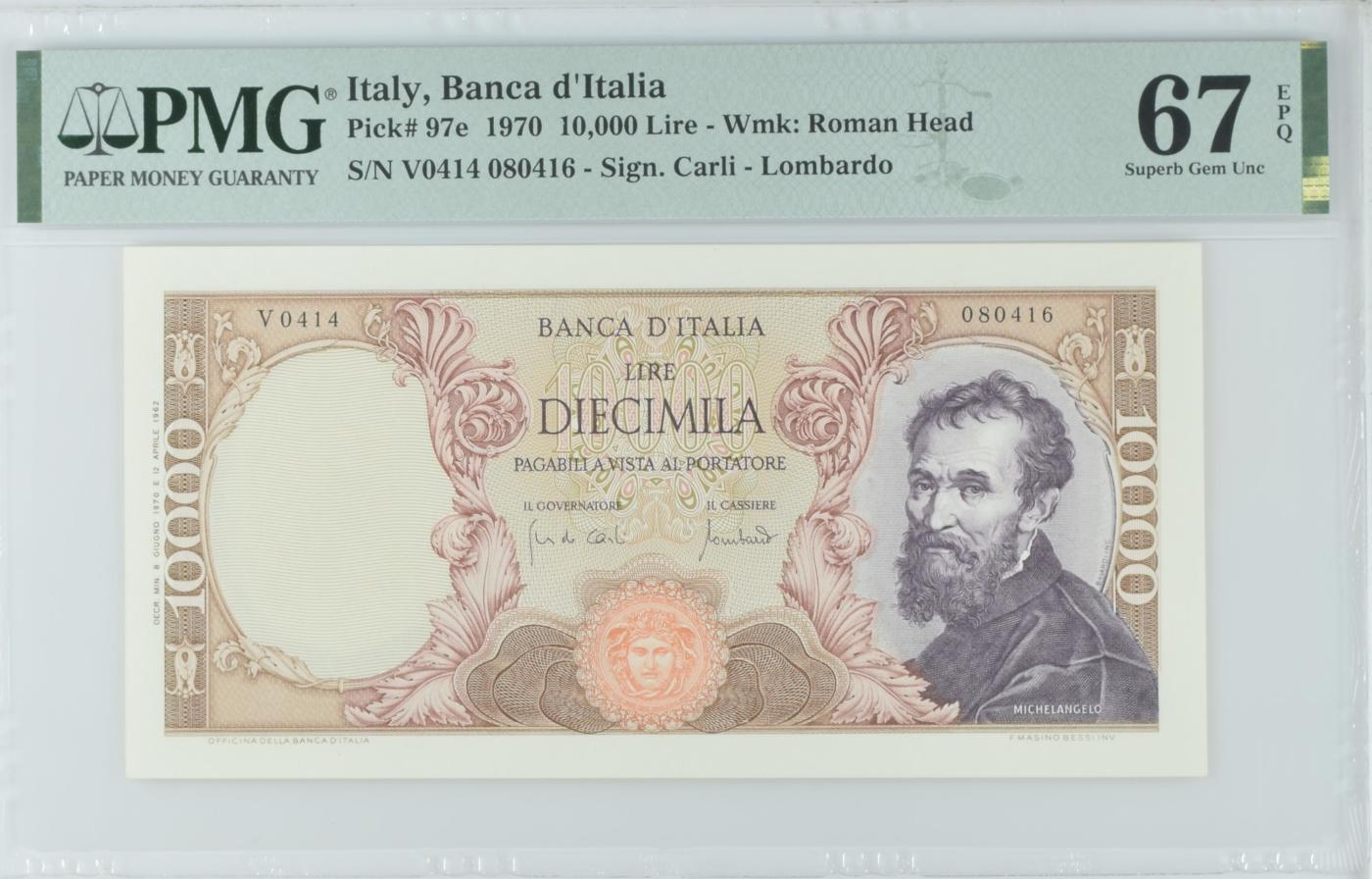 收藏联盟Quantum Auction 第345期拍卖  意大利1970年10000里拉 PMG67 米开朗基罗