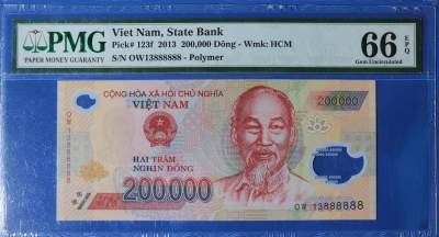 越南 2013年 200000盾 塑料钞 全同8 OW13 888888 PMG66分一张 如图 - 越南 2013年 200000盾 塑料钞 全同8 OW13 888888 PMG66分一张 如图