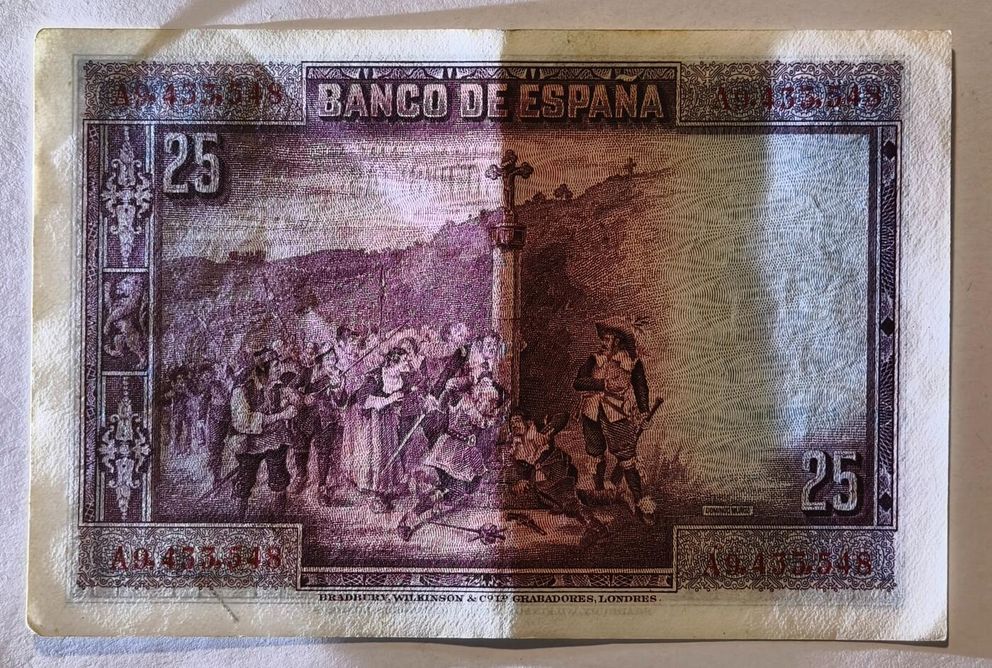 紫瑗钱币——第361期拍卖——纸币场 西班牙 1928年 卡尔德隆 25比塞塔 AU