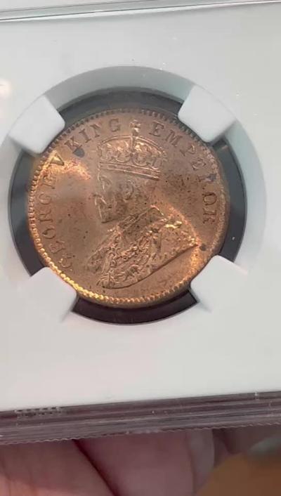 NGC-MS65RD 1911C印度猪安拿全铜光超级状态唯一RD全铜光