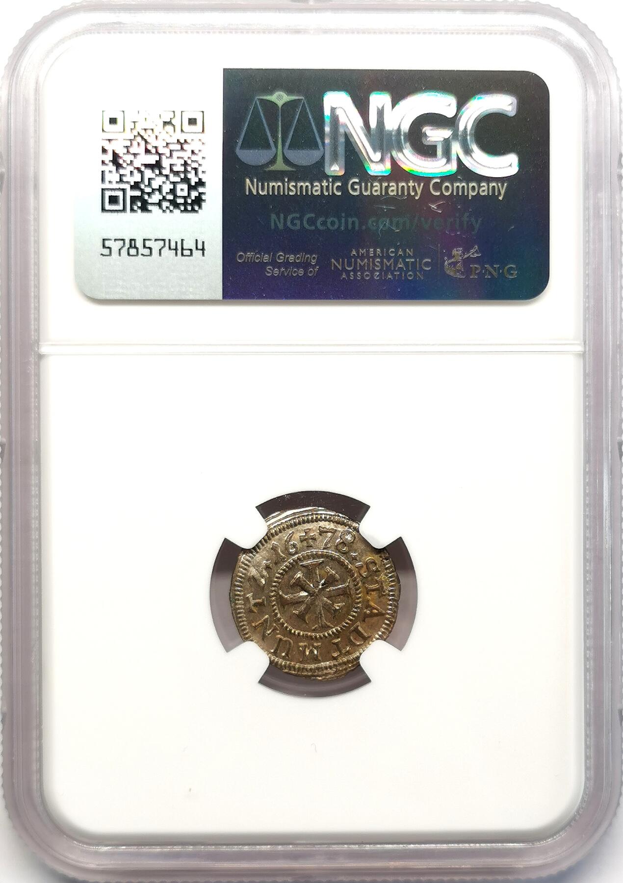 凡希社世界钱币微拍第二百六十八期 1678纽伦堡自由市银芬尼NGC-MS64，铸打细节完美，品相卓越！