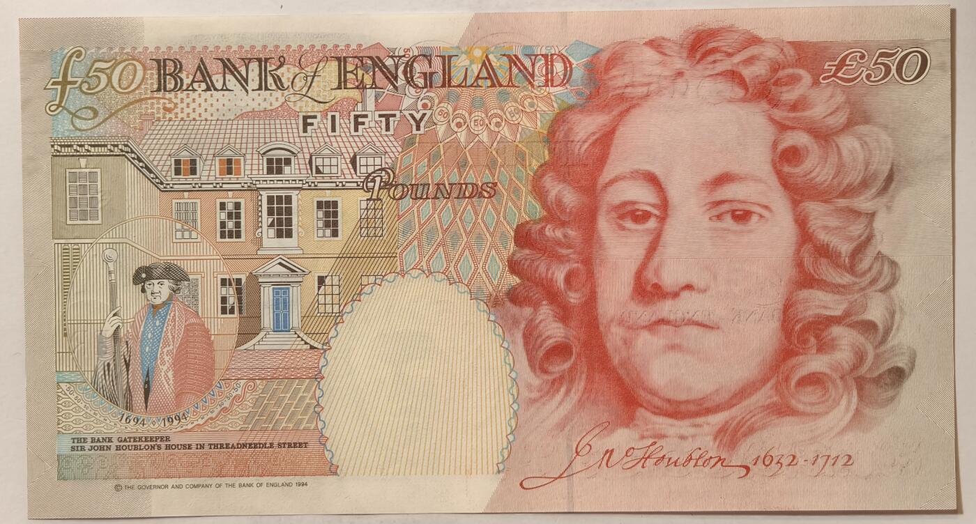 紫瑗钱币——第361期拍卖——纸币场 英国 1994年 E序列 英格兰银行第一任行长 约翰·霍布伦 50英镑 UNC