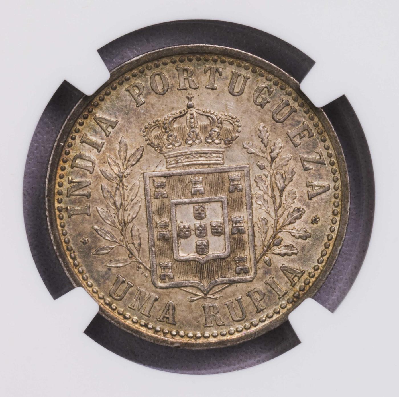 NGC-MS62 1904葡属印度1卢比银币 原味少见