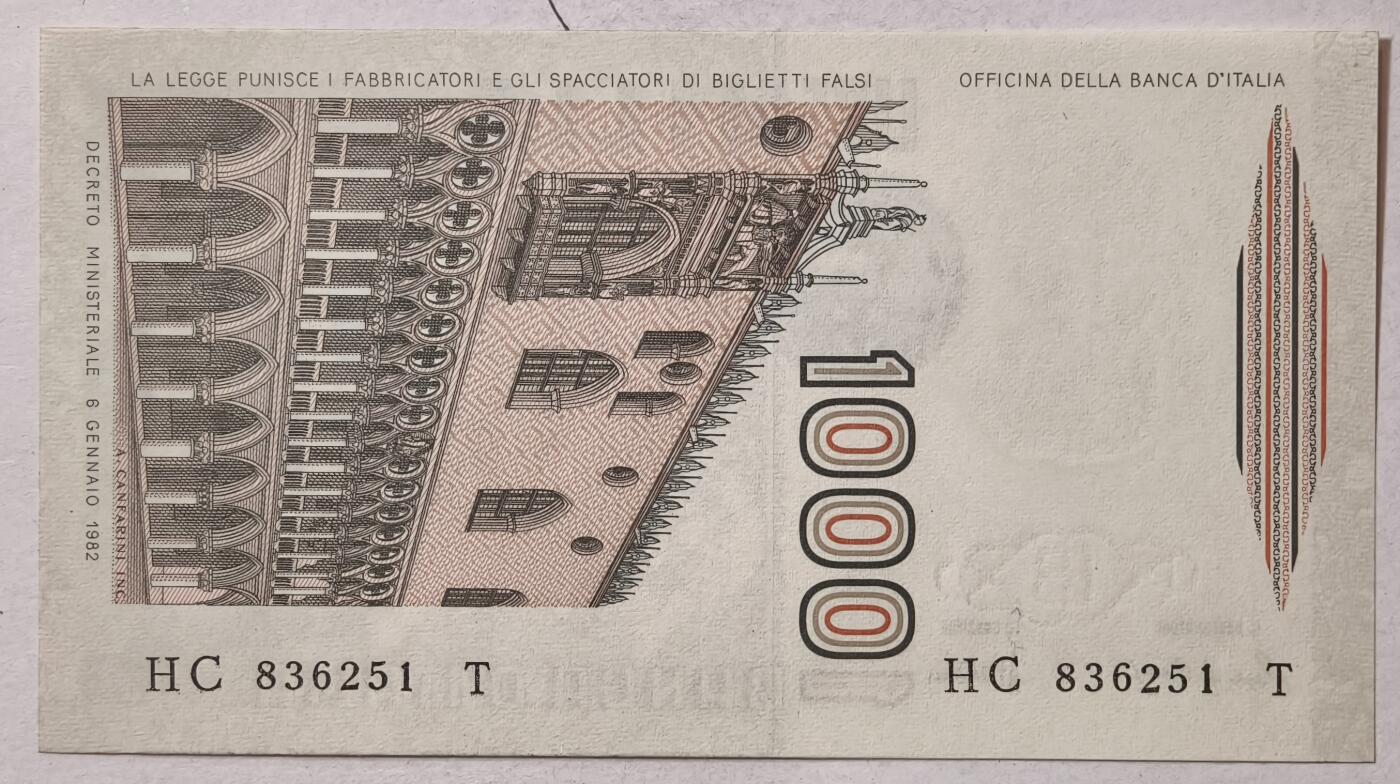 紫瑗钱币——第375期拍卖——纸币场 意大利 1982年 达·芬奇 1000里拉 UNC