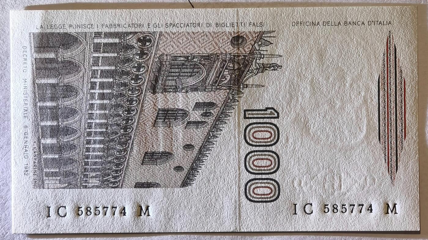 紫瑗钱币——第347期拍卖——纸币场 意大利 1982年 达·芬奇 1000里拉 UNC