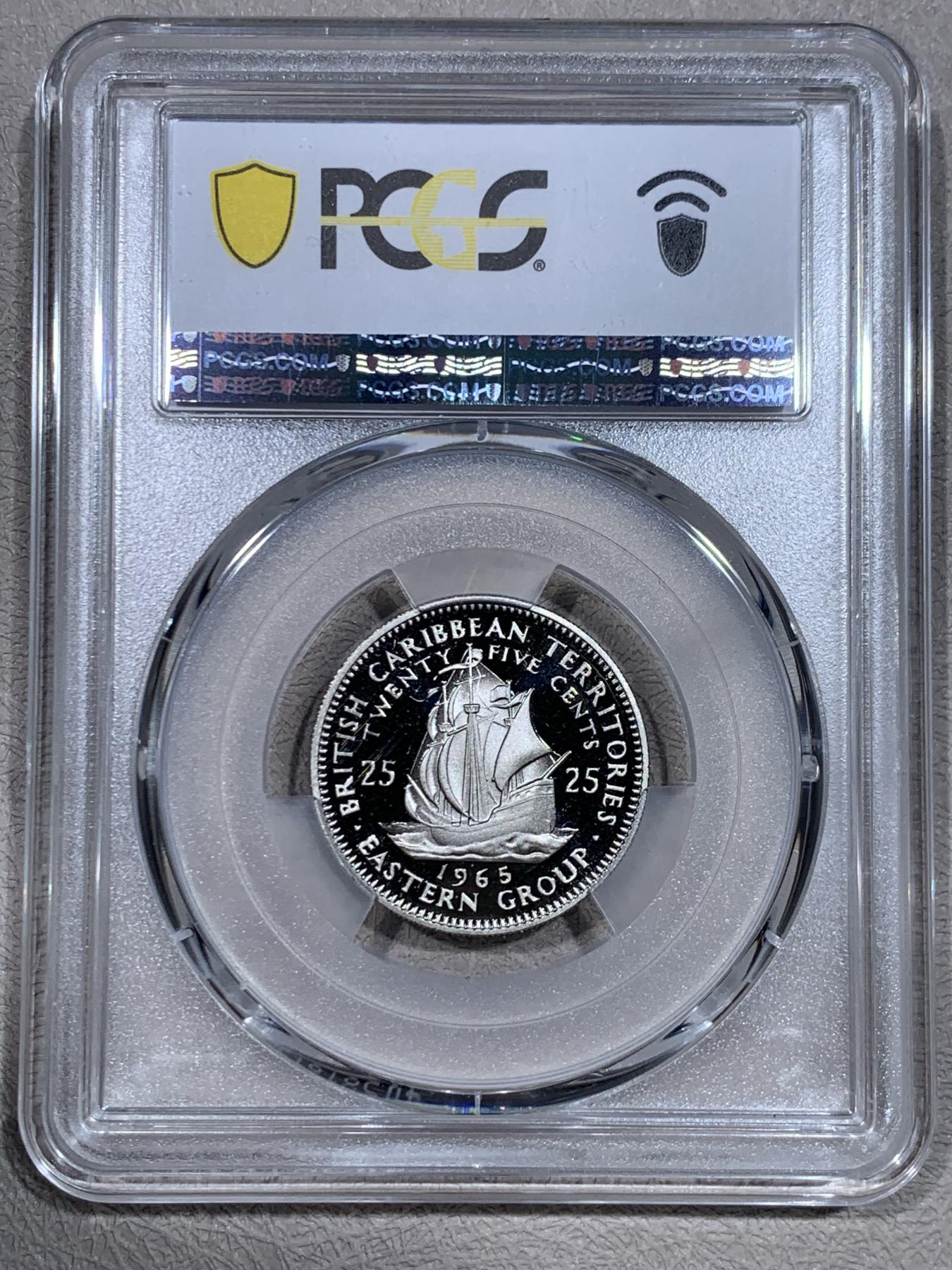 《竞宝斋》第267场- 周日，周一  2场连拍 （全场包邮） PCGS PR68DCAM 英属加勒比领地1965年25分精制镍币