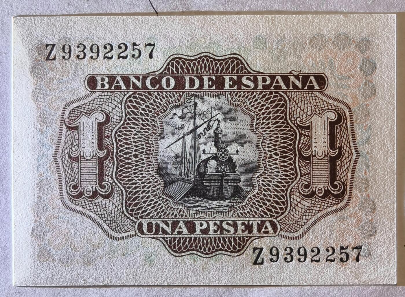 紫瑗钱币——第361期拍卖——纸币场 西班牙 1953年 阿尔瓦罗 1比塞塔 UNC (p-144a)