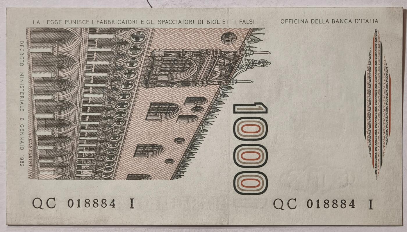 紫瑗钱币——第347期拍卖——纸币场 意大利 1982年 达·芬奇 1000里拉 UNC