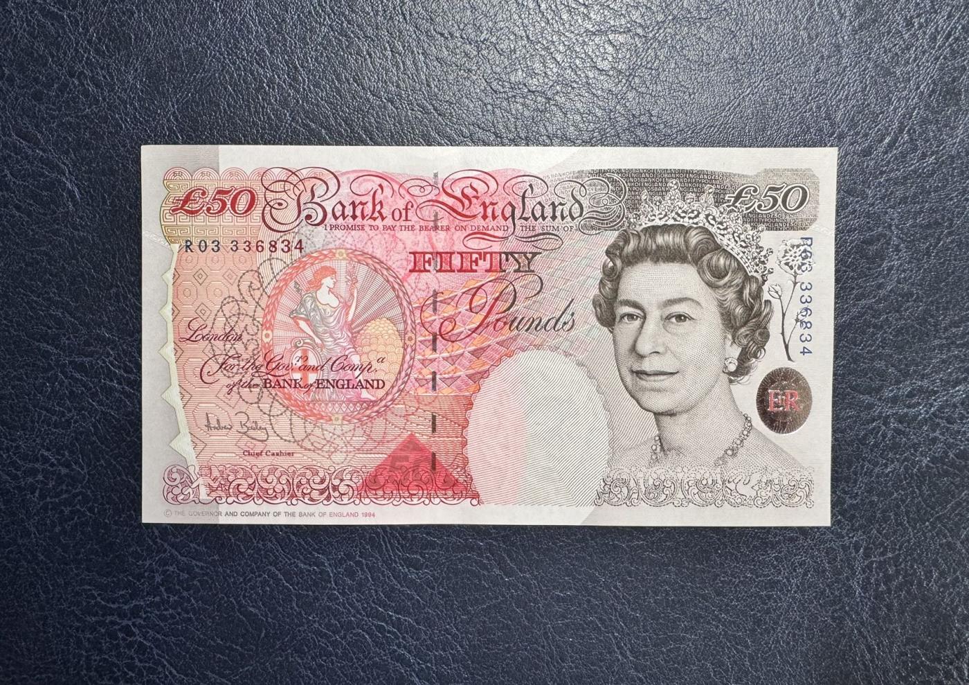 收藏联盟Quantum Auction 第345期拍卖  英国1994 (ND 2006)年50镑 品相UNC  英格兰银行首任总裁 霍布伦